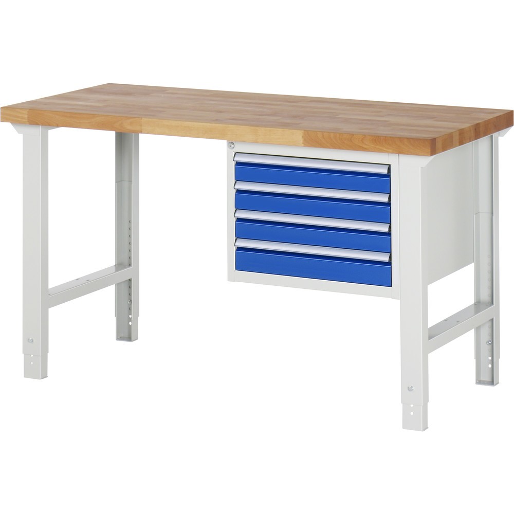 Product afbeelding: RAU werkbank serie 7000, h x b x d 790-1.140 x 1.500 x 700 mm, 1 onderbouwkast rechts, met 4 lades