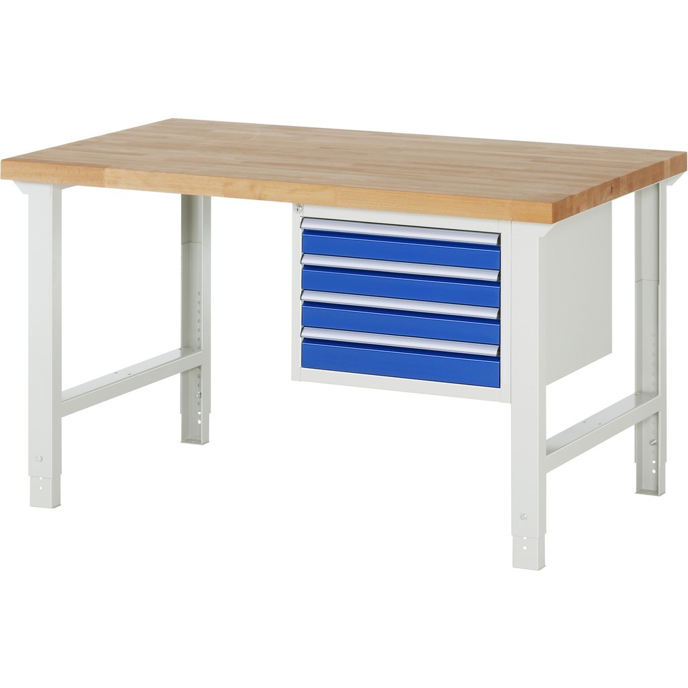 Product afbeelding: RAU werkbank serie 7000, h x b x d 790-1.140 x 1.500 x 900 mm, 1 onderbouwkast rechts, met 4 lades