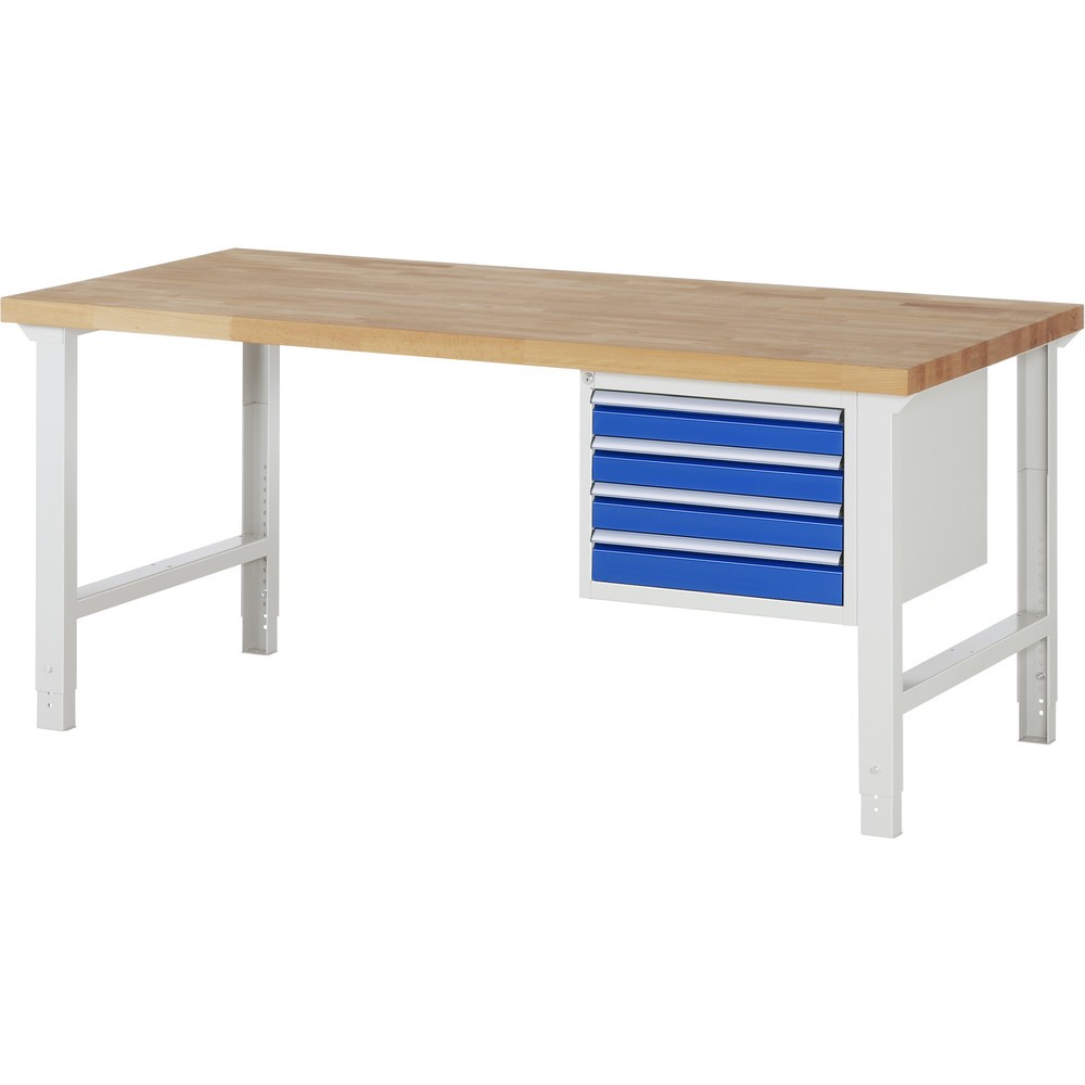 Product afbeelding: RAU werkbank serie 7000, h x b x d 790-1.140 x 2.000 x 900 mm, 1 onderbouwkast rechts, met 4 lades