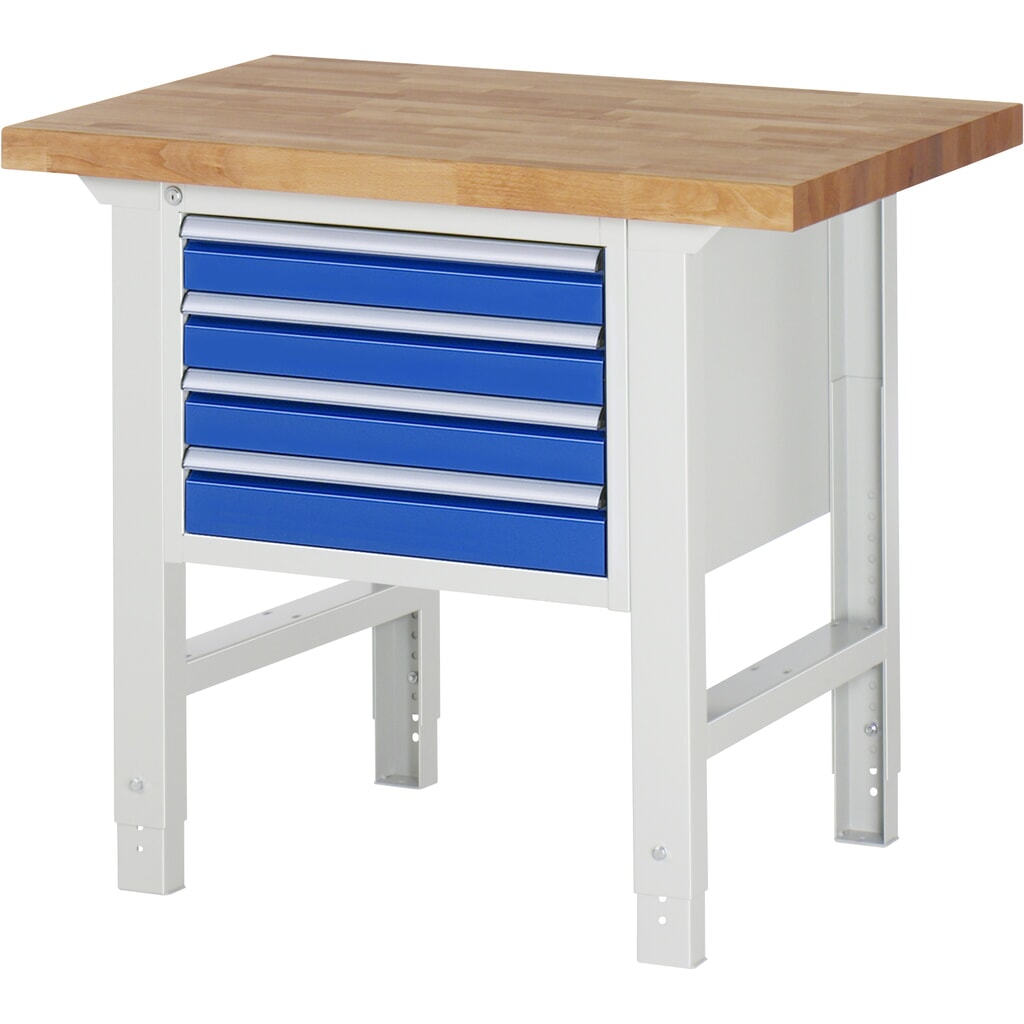 Product afbeelding: RAU werkbank serie 7000, h x b x d 790-1.140 x 1.000 x 700 mm, 1 onderbouwkast rechts, met 4 lades