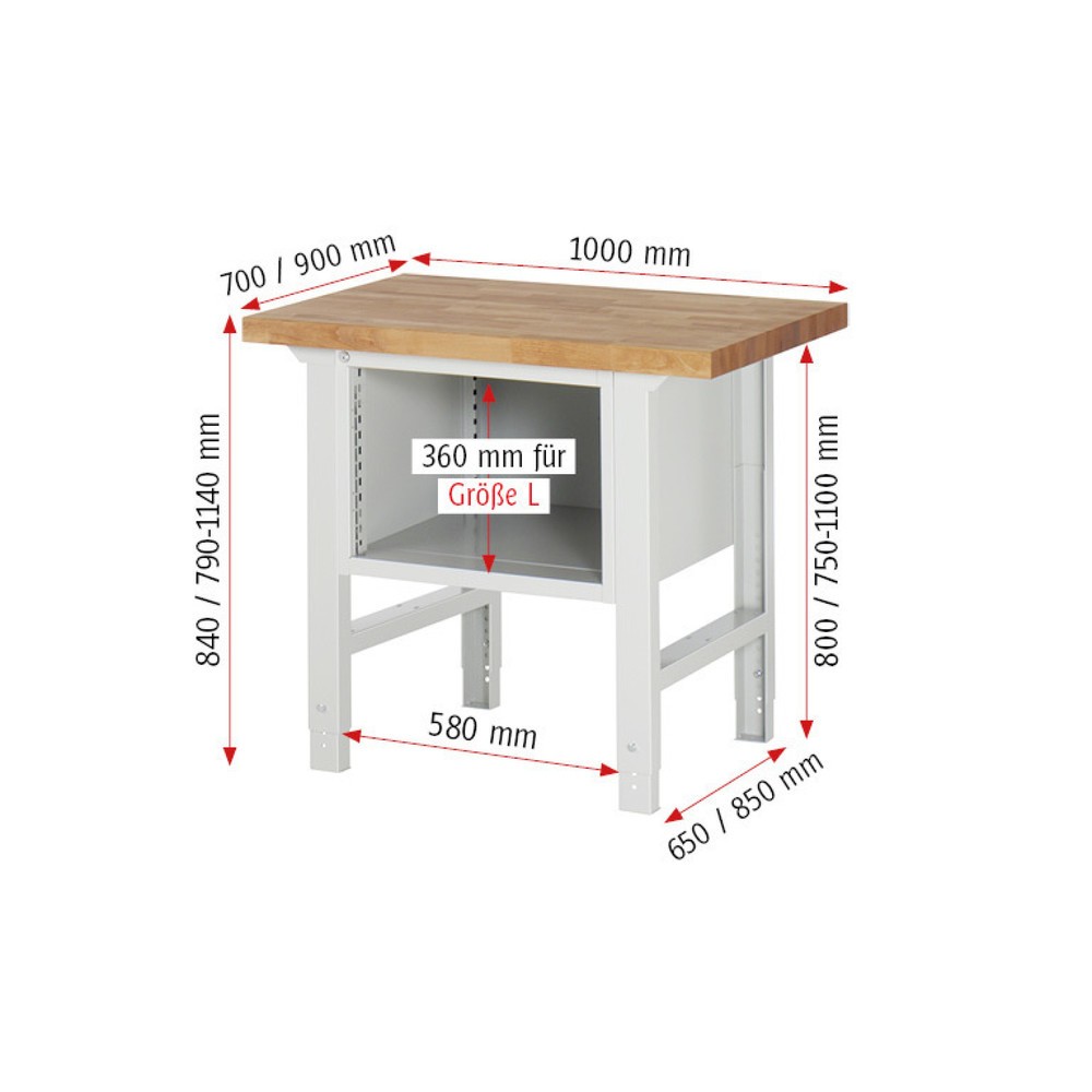 Productafbeelding nr. 4: Werkbank RAU serie 7000, 1 kast, hxbxd 840 x 1.000 x 700 mm, 3 x voor 90% uittrekbare lades 1 x 60, 1 x 120, 1 x 180 mm, draagvermogen lade 100 kg
