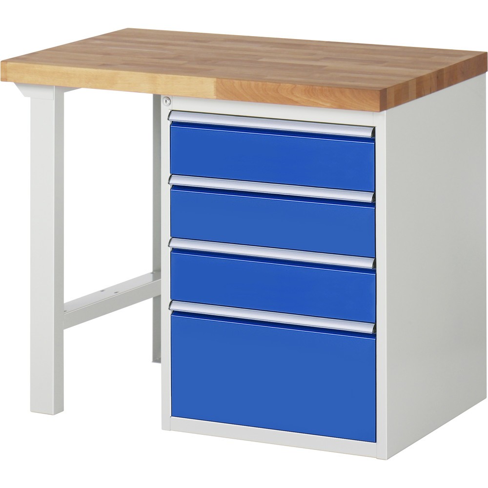 Product afbeelding: RAU werkbank serie 7000, h x b x d 890 x 1.000 x 700 mm, 1 onderbouwkast rechts, met 4 lades
