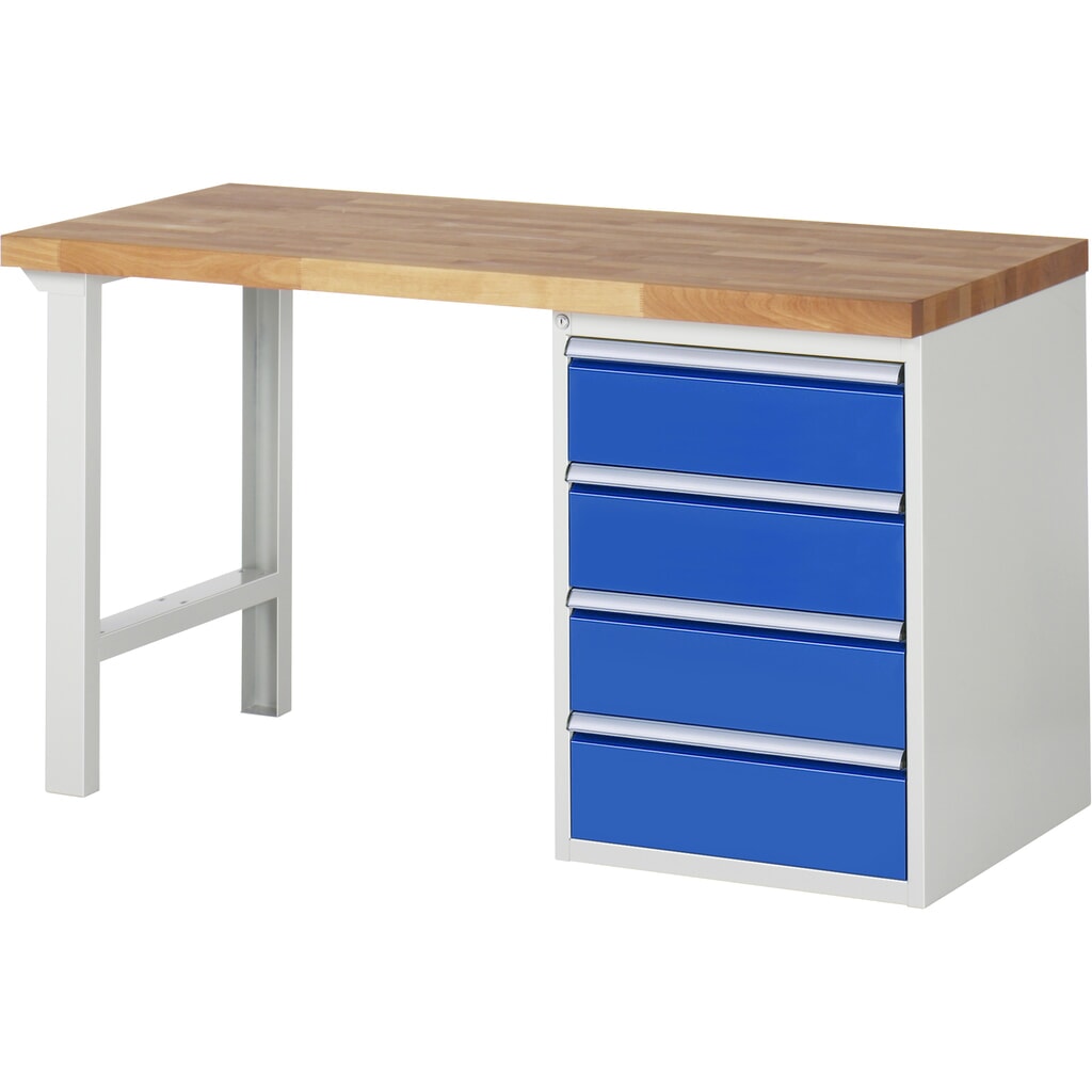 RAU werkbank serie 7000, h x b x d 890 x 1.500 x 700 mm, 1 onderbouwkast rechts, met 4 lades Product afbeelding: RAU werkbank serie 7000, h x b x d 890 x 1.500 x 700 mm, 1 onderbouwkast rechts, met 4 lades