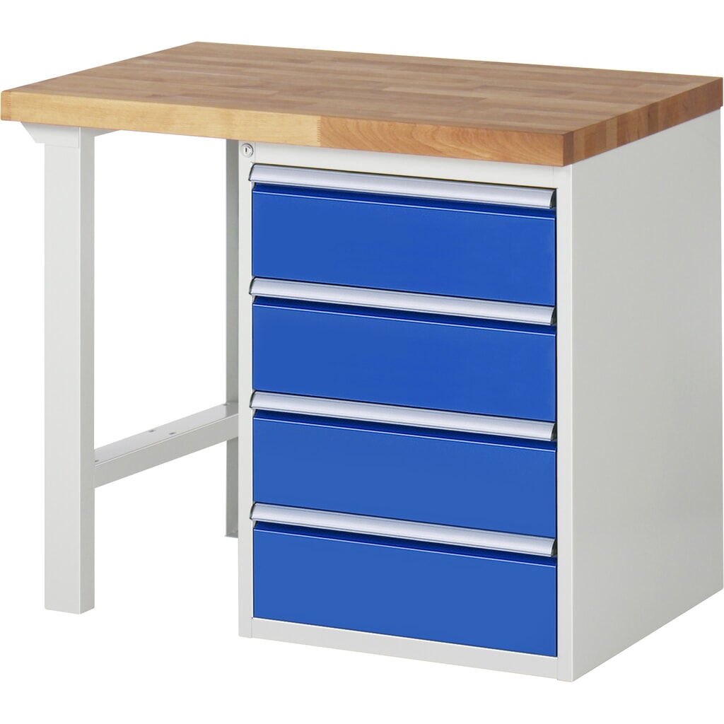 Product afbeelding: RAU werkbank serie 7000, h x b x d 890 x 1.000 x 700 mm, 1 onderbouwkast rechts, met 4 lades