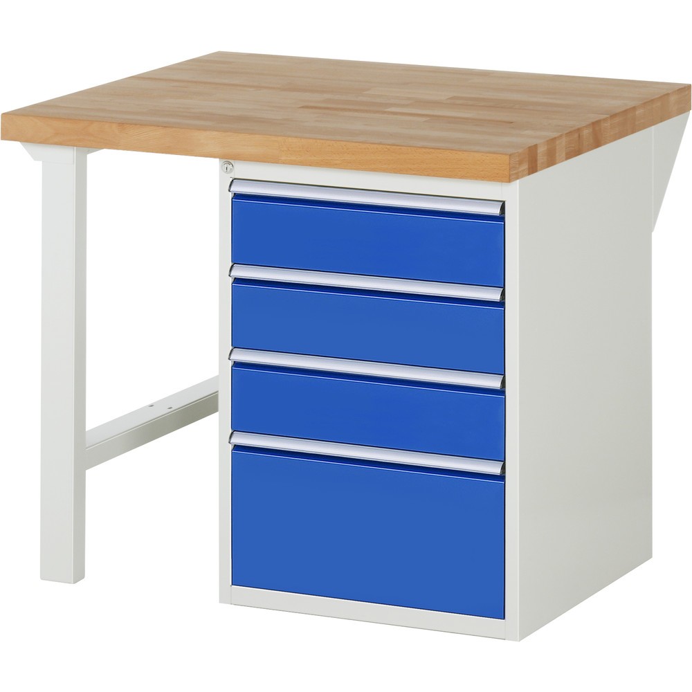Product afbeelding: RAU werkbank serie 7000, h x b x d 890 x 1.000 x 900 mm, 1 onderbouwkast rechts, met 4 lades