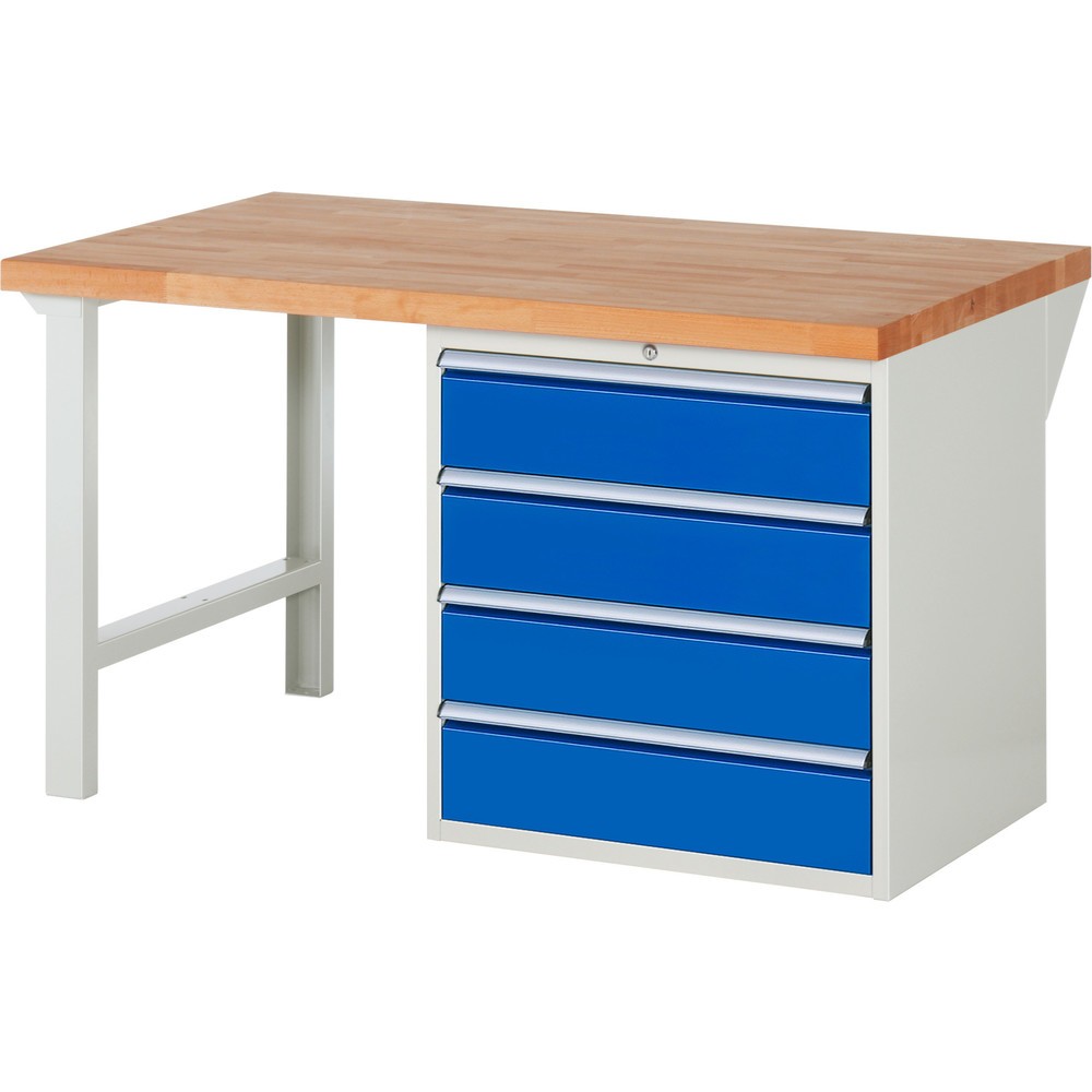 Productafbeelding nr. 1: Werkbank RAU serie 7000, 1 kast, hxbxd 840 x 1.500 x 900 mm, 4 x voor 100% uittrekbare lades 4 x 180 mm, draagvermogen lade 100 kg