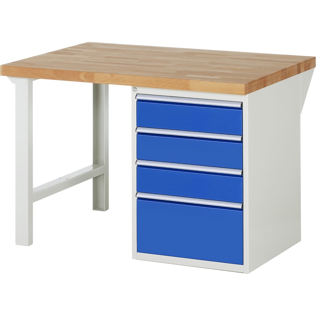 RAU werkbank serie 7000, h x b x d 890 x 1.250 x 900 mm, 1 onderbouwkast rechts, met 4 lades Productafbeelding nr. 1: RAU werkbank serie 7000, h x b x d 890 x 1.250 x 900 mm, 1 onderbouwkast rechts, met 4 lades