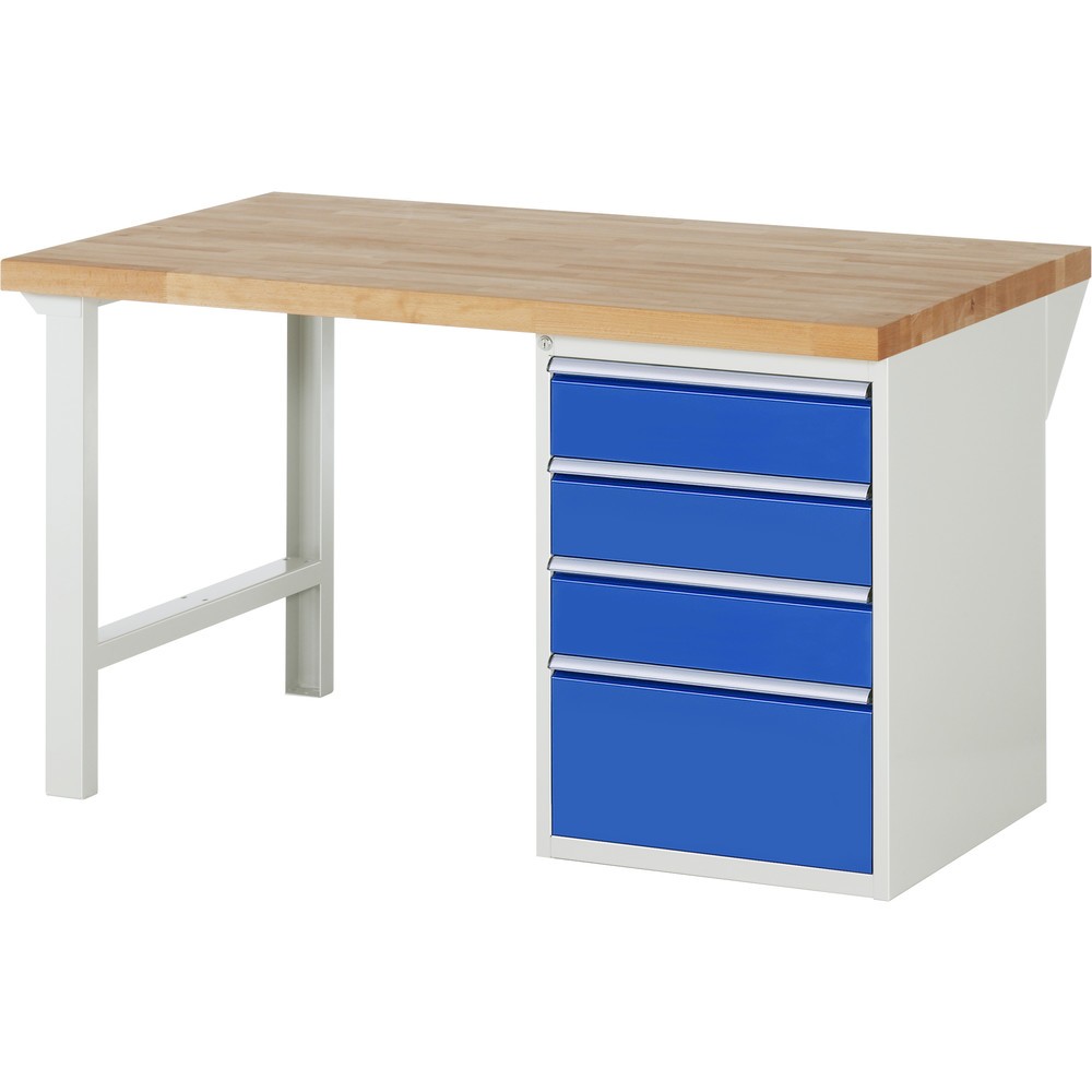 Product afbeelding: RAU werkbank serie 7000, h x b x d 890 x 1.500 x 900 mm, 1 onderbouwkast rechts, met 4 lades