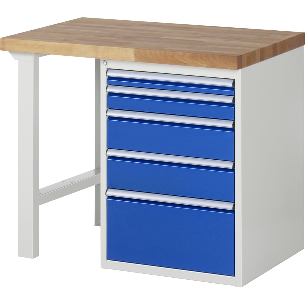 RAU werkbank serie 7000, h x b x d 890 x 1.000 x 700 mm, 1 onderbouwkast rechts, met 5 lades Product afbeelding: RAU werkbank serie 7000, h x b x d 890 x 1.000 x 700 mm, 1 onderbouwkast rechts, met 5 lades