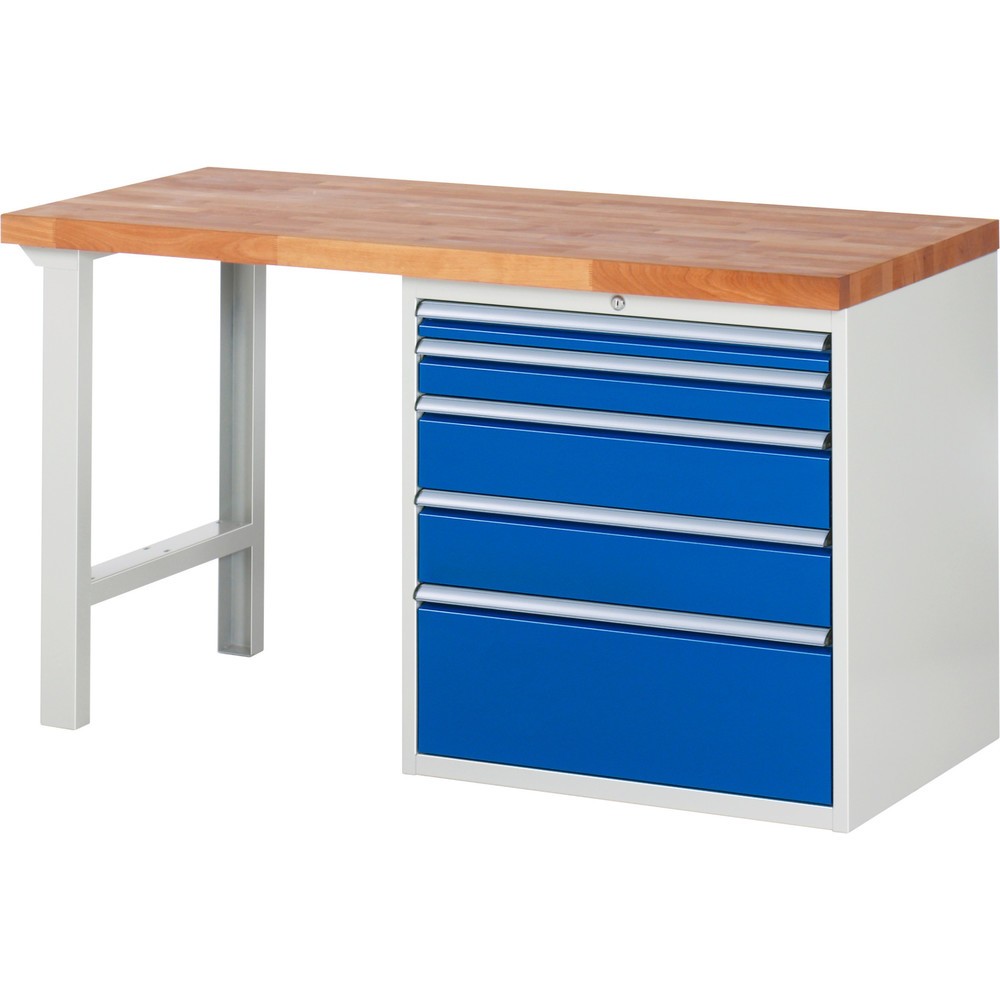 Productafbeelding nr. 1: Werkbank RAU serie 7000, 1 kast, hxbxd 840 x 1.500 x 700 mm, 5 x voor 100% uittrekbare lades 1 x 60, 1 x 90, 2 x 150, 1 x 270 mm, draagvermogen lade 100 kg