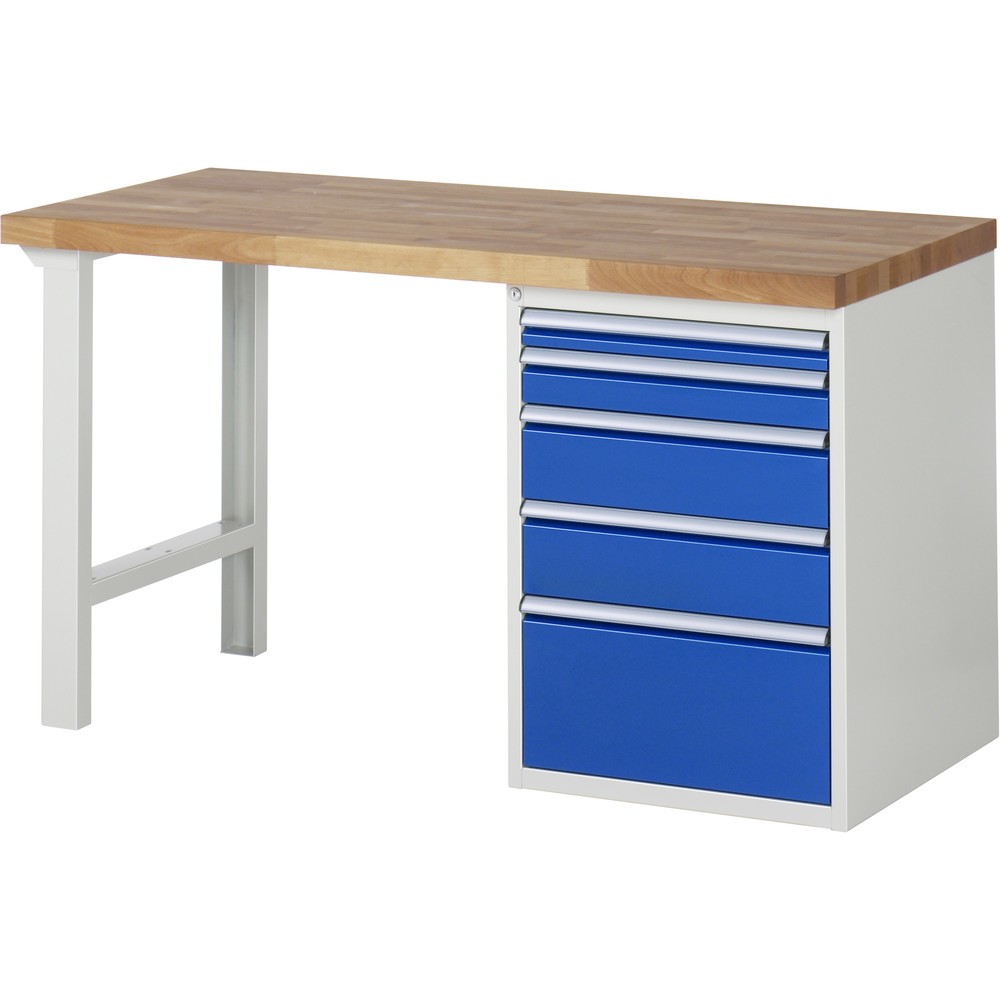Product afbeelding: RAU werkbank serie 7000, h x b x d 890 x 1.500 x 700 mm, 1 onderbouwkast rechts, met 5 lades