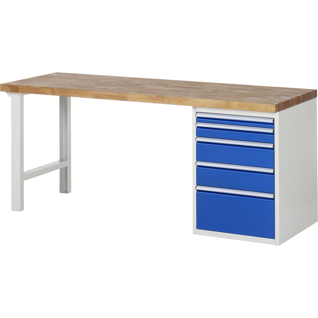 RAU werkbank serie 7000, h x b x d 890 x 2.000 x 700 mm, 1 onderbouwkast rechts, met 5 lades Productafbeelding nr. 1: RAU werkbank serie 7000, h x b x d 890 x 2.000 x 700 mm, 1 onderbouwkast rechts, met 5 lades