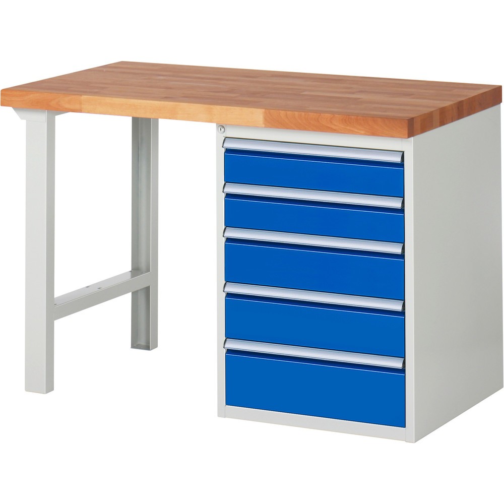 Productafbeelding nr. 1: Werkbank RAU serie 7000, 1 kast, hxbxd 890 x 1.250 x 700 mm, 5 x voor 90% uittrekbare lades 2 x 120, 2 x 150, 1 x 180 mm, draagvermogen lade 100 kg