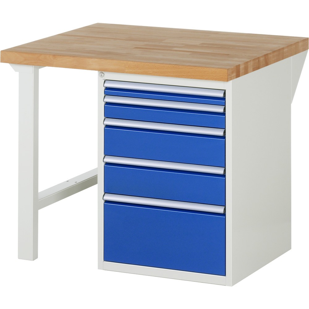 Product afbeelding: RAU werkbank serie 7000, h x b x d 890 x 1.000 x 900 mm, 1 onderbouwkast rechts, met 5 lades