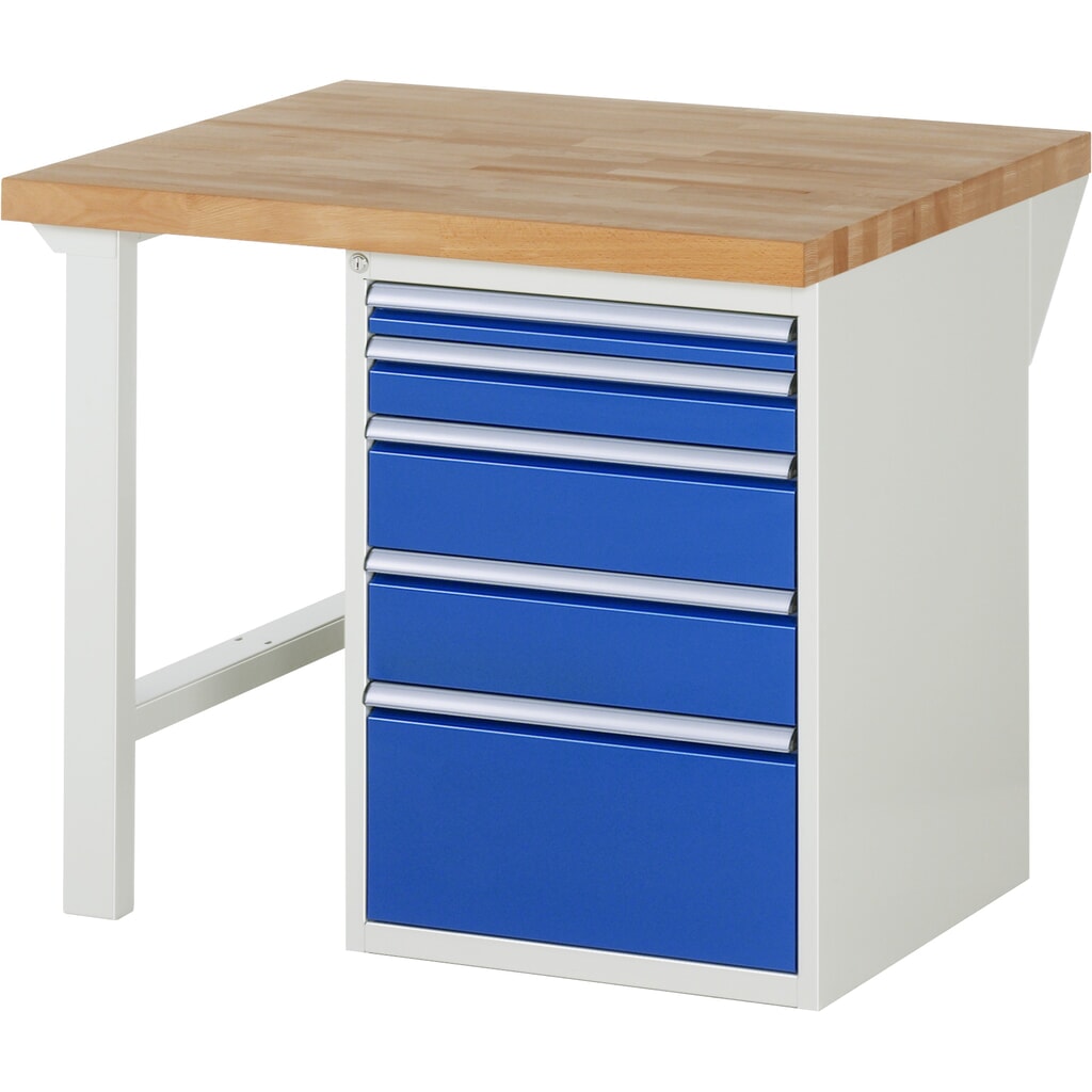 Product afbeelding: RAU werkbank serie 7000, h x b x d 890 x 1.000 x 900 mm, 1 onderbouwkast rechts, met 5 lades