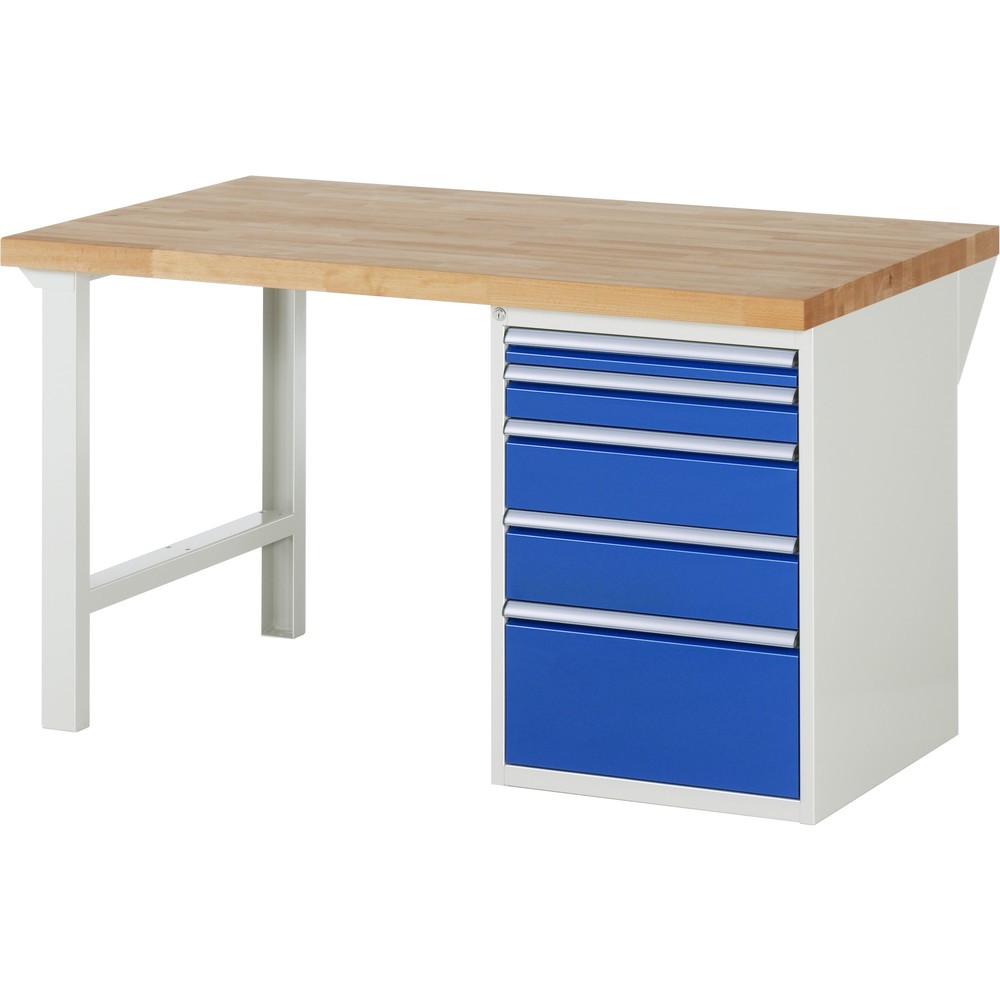 Product afbeelding: RAU werkbank serie 7000, h x b x d 890 x 1.500 x 900 mm, 1 onderbouwkast rechts, met 5 lades
