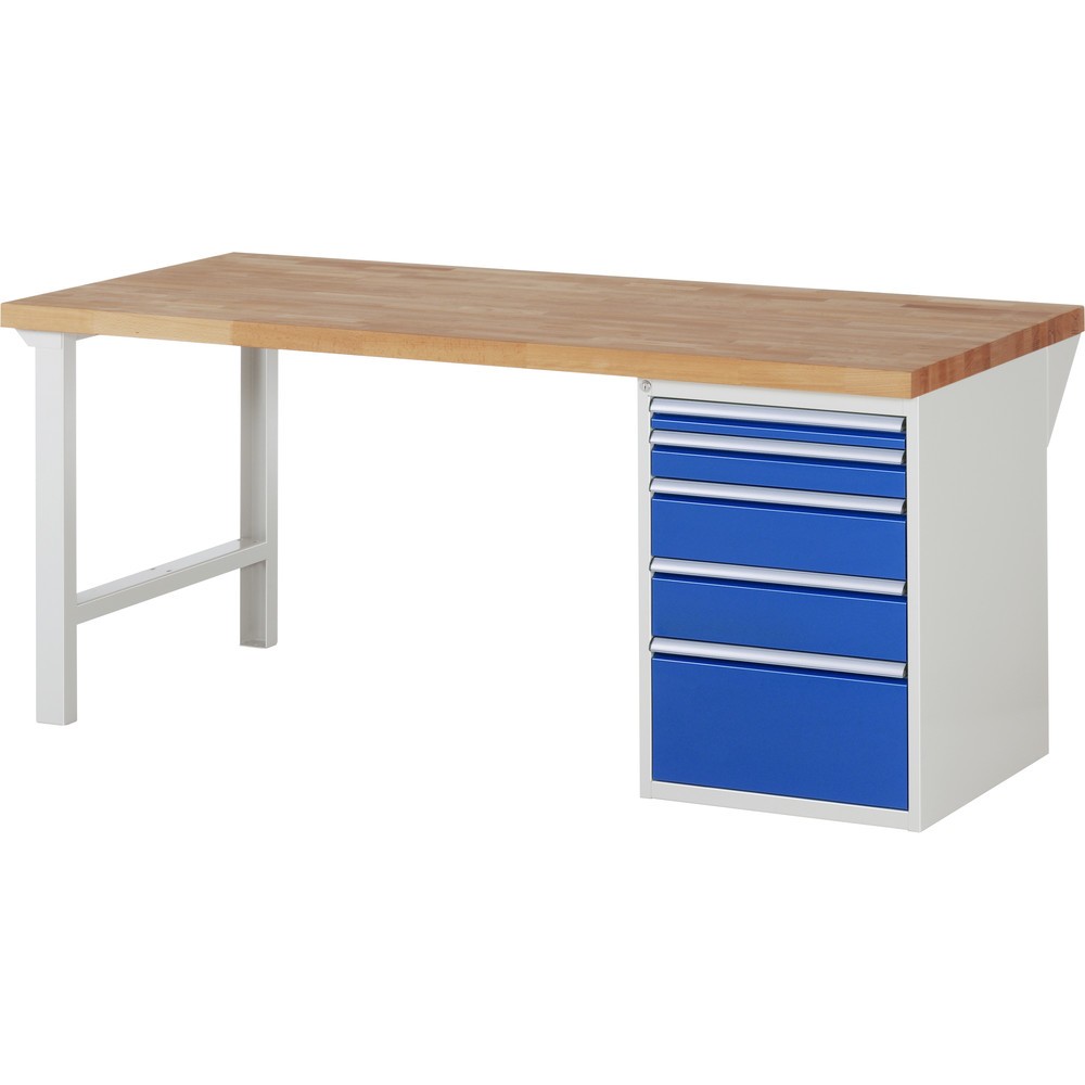 Product afbeelding: RAU werkbank serie 7000, h x b x d 890 x 2.000 x 900 mm, 1 onderbouwkast rechts, met 5 lades