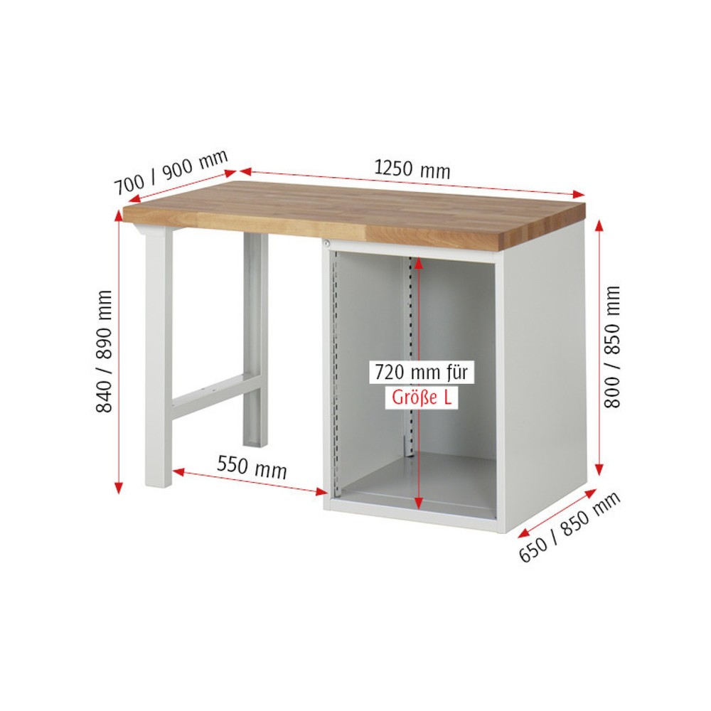 Productafbeelding nr. 4: Werkbank RAU serie 7000, 1 kast, hxbxd 840 x 1.250 x 900 mm, 6 x voor 90% uittrekbare lades 6 x 120 mm, draagvermogen lade 100 kg