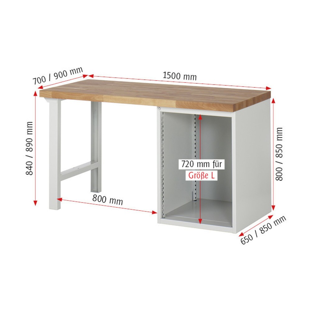 Productafbeelding nr. 5: Werkbank RAU serie 7000, 1 kast, hxbxd 890 x 1.500 x 900 mm, 6 x voor 90% uittrekbare lades 6 x 120 mm, draagvermogen lade 100 kg