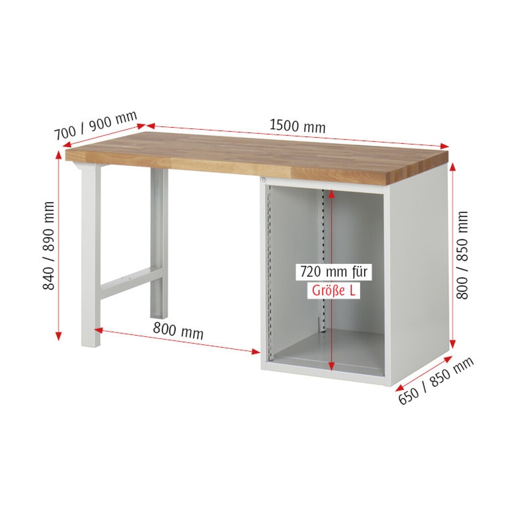Productafbeelding nr. 5: Werkbank RAU serie 7000, 1 kast, hxbxd 840 x 1.500 x 900 mm, 8 x voor 90% uittrekbare lades, draagvermogen lade 100 kg