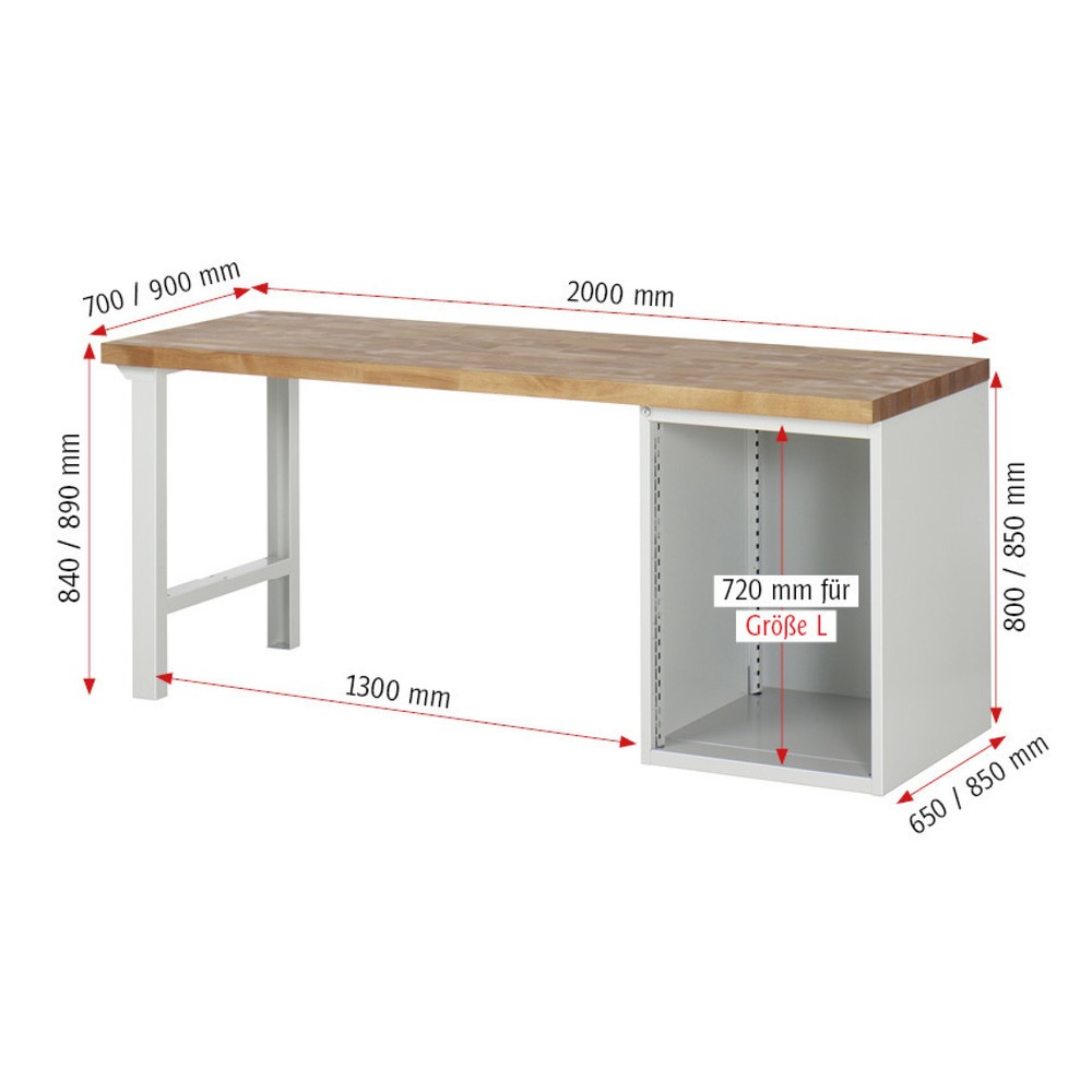 Productafbeelding nr. 4: Werkbank RAU serie 7000, 1 kast, hxbxd 840 x 2.000 x 700 mm, 1 draaideur , 1 legbord