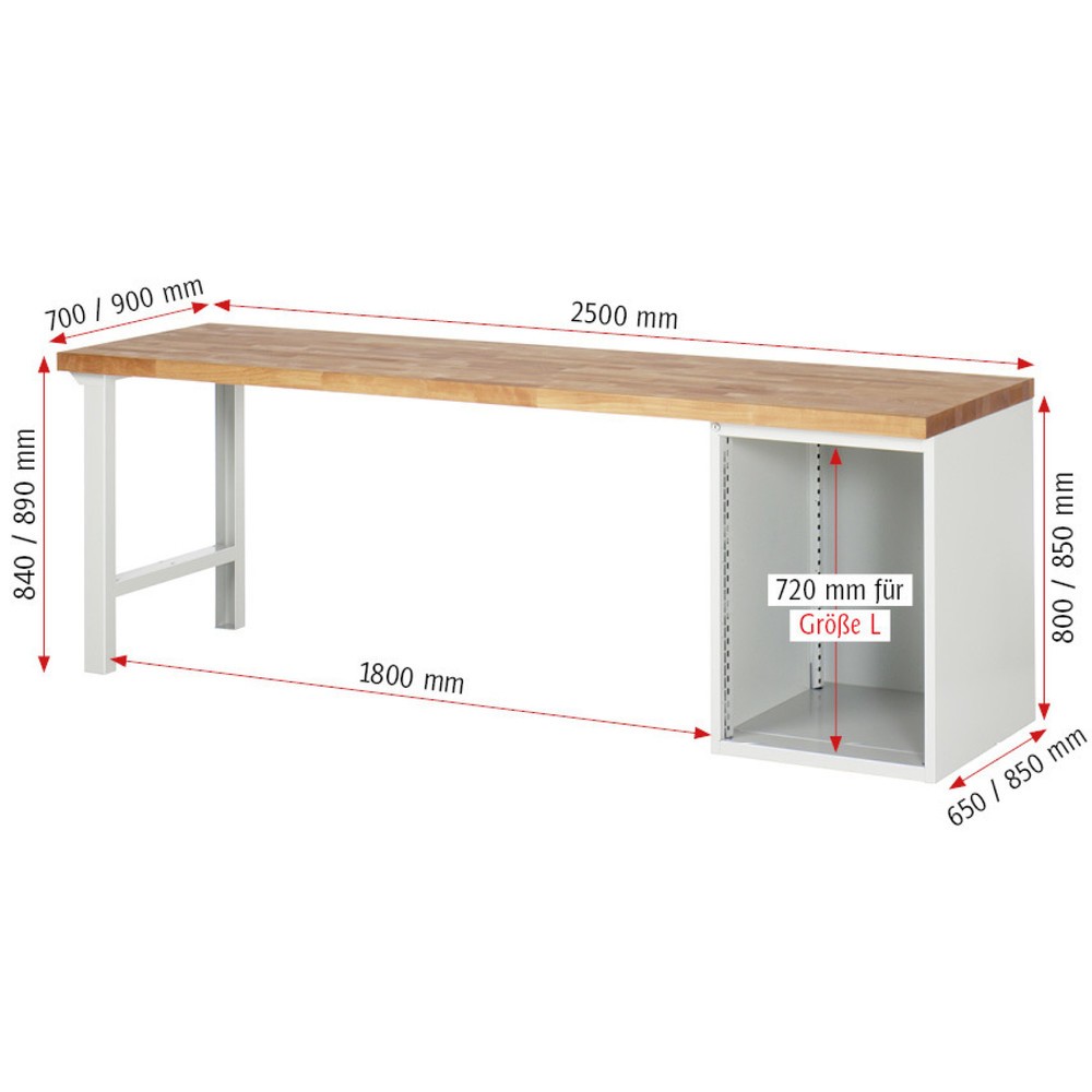 Productafbeelding nr. 5: Werkbank RAU serie 7000, 1 kast, hxbxd 840 x 2.500 x 900 mm, 1 draaideur , 1 legbord