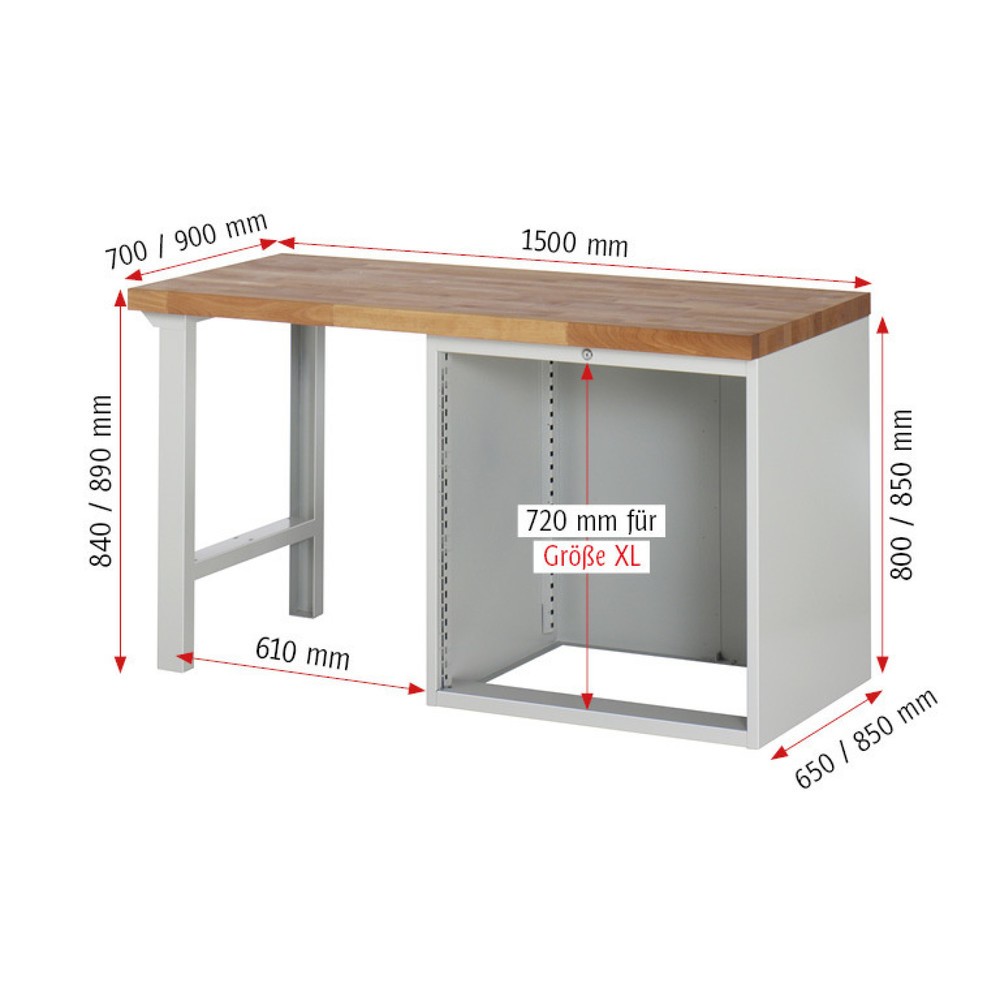 Productafbeelding nr. 4: Werkbank RAU serie 7000, 1 kast, hxbxd 840 x 1.500 x 900 mm, 4 x voor 100% uittrekbare lades 4 x 180 mm, draagvermogen lade 100 kg
