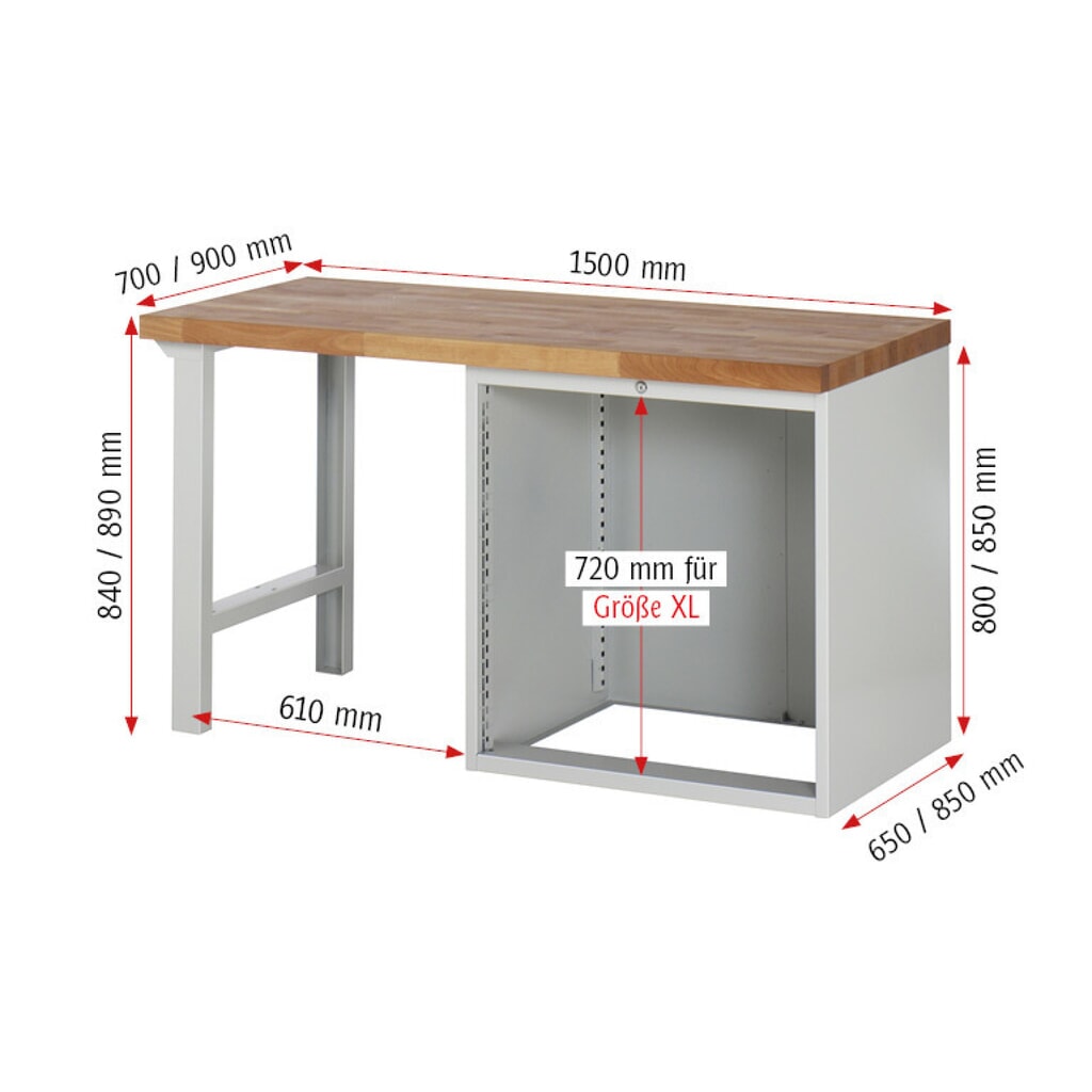 Productafbeelding nr. 5: Werkbank RAU serie 7000, 1 kast, hxbxd 840 x 1.500 x 900 mm, 5 x voor 90% uittrekbare lades 1 x 60, 1 x 90, 2 x 150, 1 x 270 mm, draagvermogen lade 100 kg