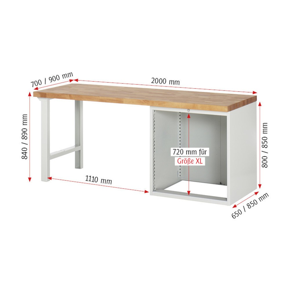 Productafbeelding nr. 4: Werkbank RAU serie 7000, 1 kast, hxbxd 840 x 2.000 x 900 mm, 7 x voor 100% uittrekbare lades, draagvermogen lade 100 kg