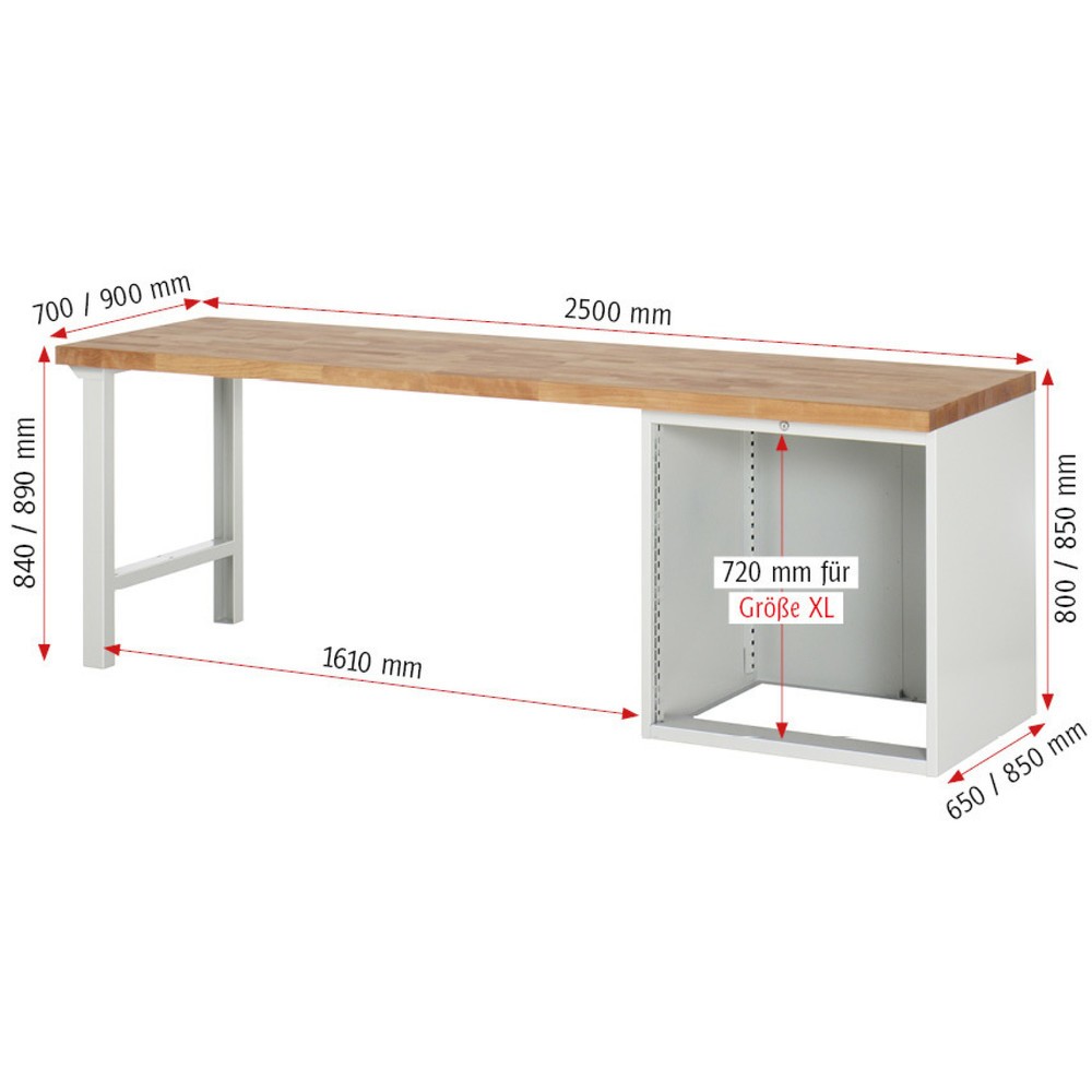 Productafbeelding nr. 6: Werkbank RAU serie 7000, 1 kast, hxbxd 890 x 2.500 x 700 mm, 4 x voor 100% uittrekbare lades 4 x 180 mm, draagvermogen lade 100 kg