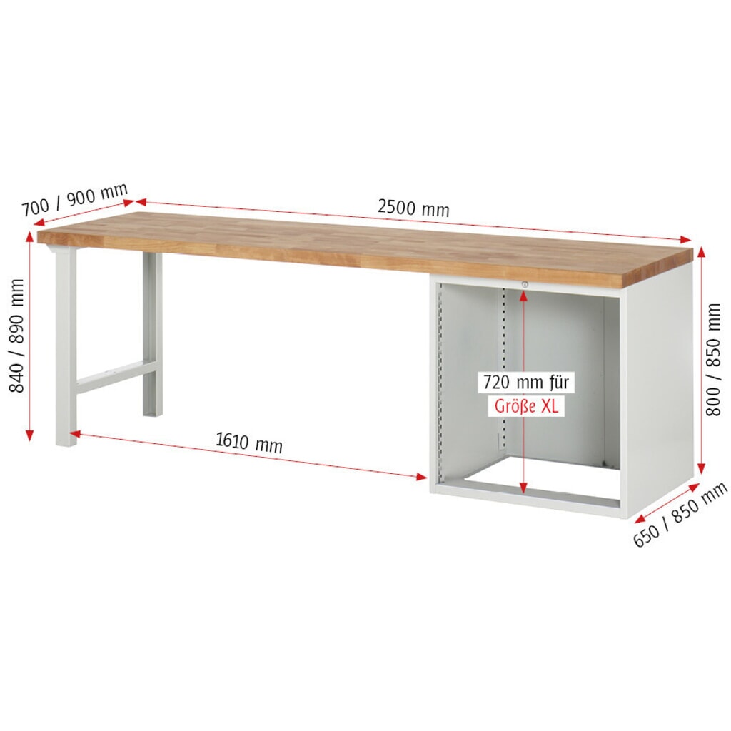 Productafbeelding nr. 6: Werkbank RAU serie 7000, 1 kast, hxbxd 840 x 2.500 x 900 mm, 5 x voor 90% uittrekbare lades 1 x 60, 1 x 90, 2 x 150, 1 x 270 mm, draagvermogen lade 100 kg