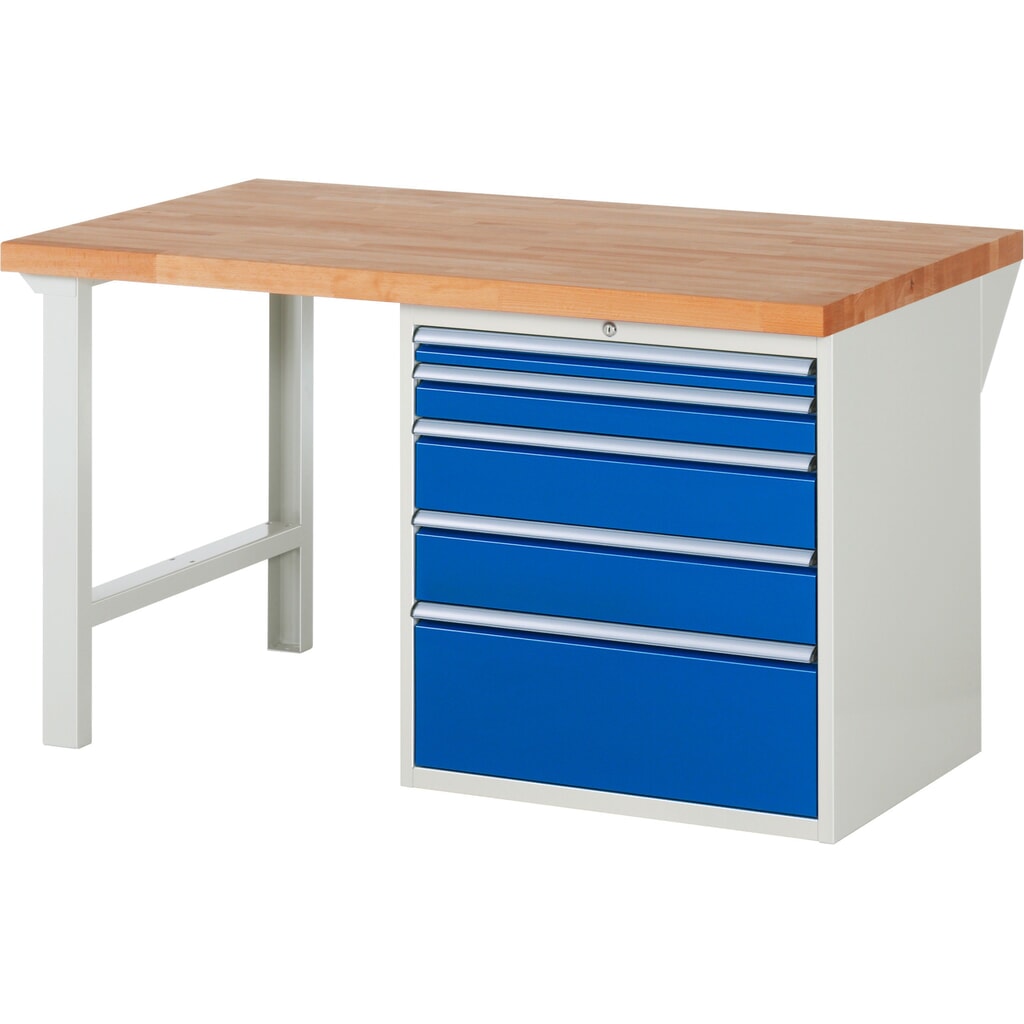 Product afbeelding: Werkbank RAU serie 7000, 1 kast, hxbxd 840 x 1.500 x 900 mm, 5 x voor 90% uittrekbare lades 1 x 60, 1 x 90, 2 x 150, 1 x 270 mm, draagvermogen lade 100 kg