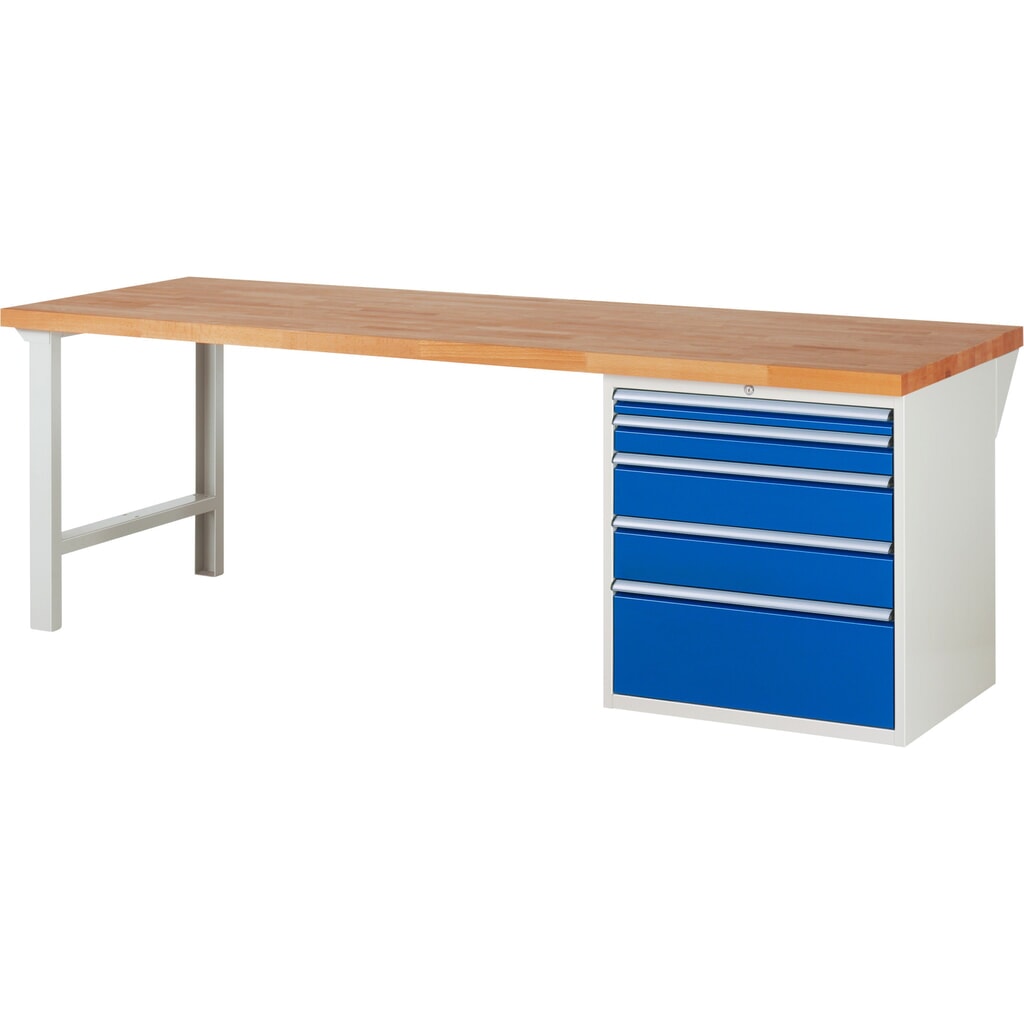 Productafbeelding nr. 1: Werkbank RAU serie 7000, 1 kast, hxbxd 840 x 2.500 x 900 mm, 5 x voor 90% uittrekbare lades 1 x 60, 1 x 90, 2 x 150, 1 x 270 mm, draagvermogen lade 100 kg