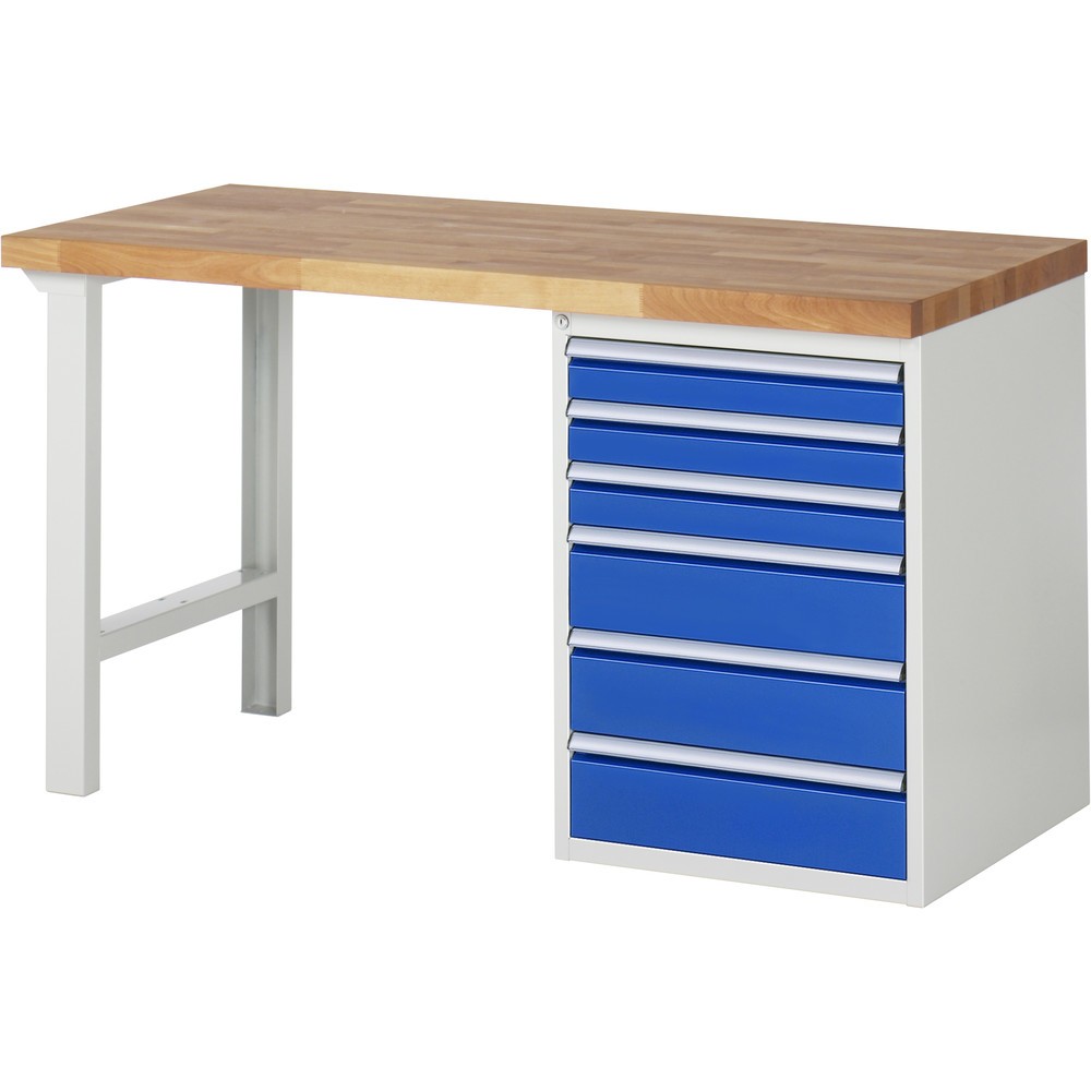Product afbeelding: RAU werkbank serie 7000, h x b x d 890 x 1.500 x 700 mm, 1 onderbouwkast rechts, met 6 lades