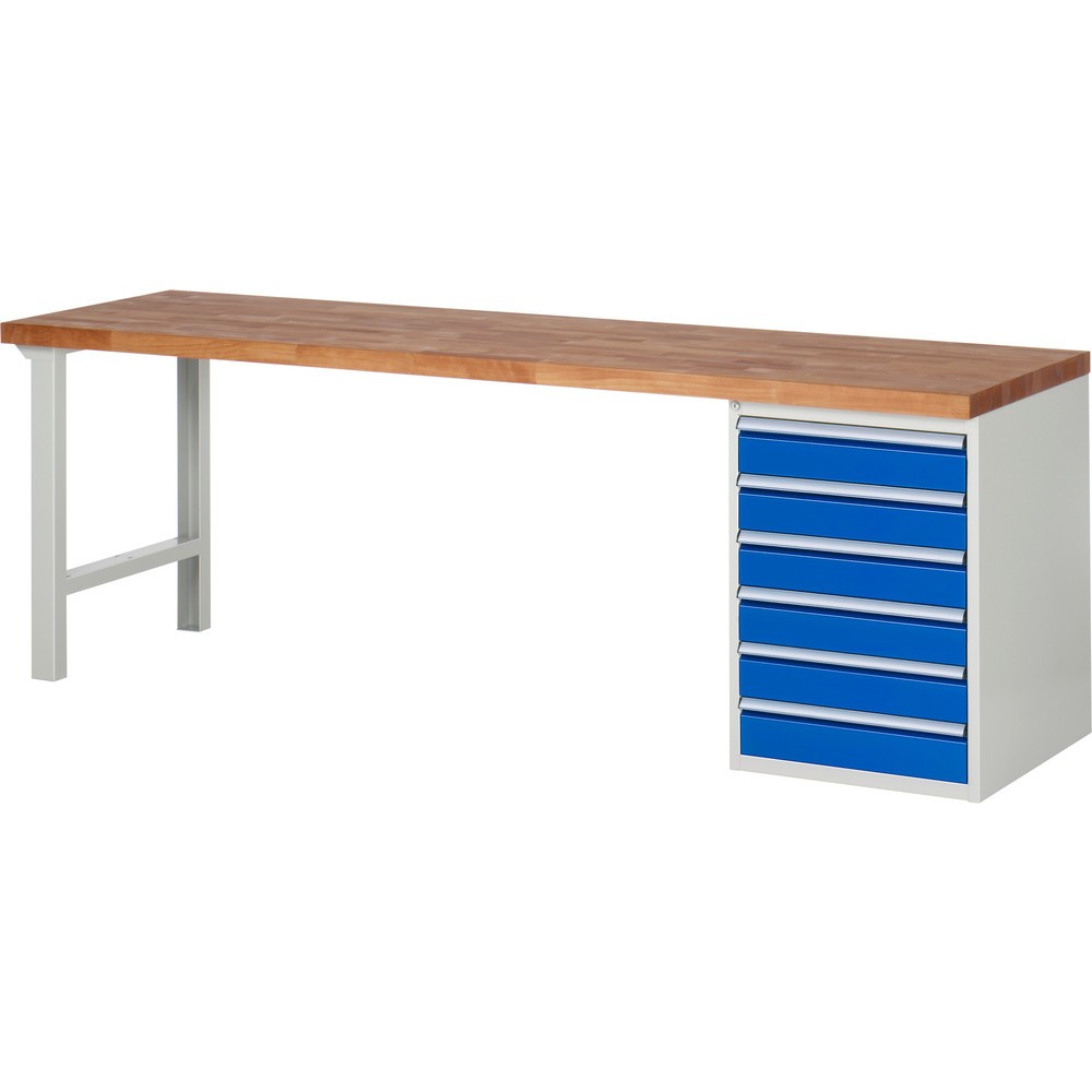 Productafbeelding nr. 1: Werkbank RAU serie 7000, 1 kast, hxbxd 840 x 2.500 x 700 mm, 6 x voor 100% uittrekbare lades 6 x 120 mm, draagvermogen lade 100 kg