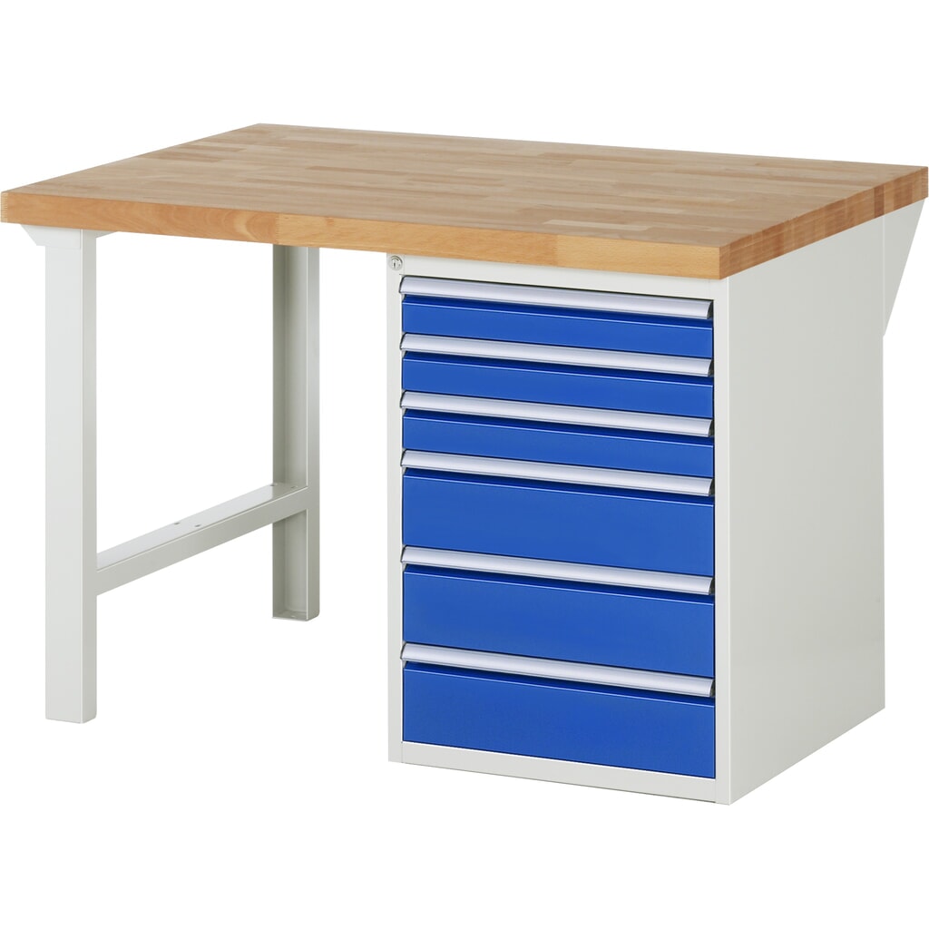 Productafbeelding nr. 1: RAU werkbank serie 7000, h x b x d 890 x 1.250 x 900 mm, 1 onderbouwkast rechts, met 6 lades