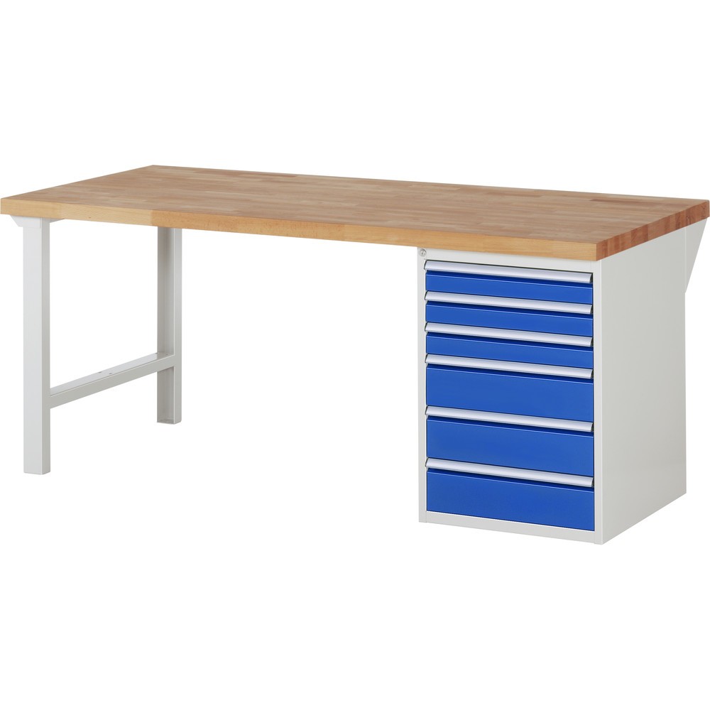 Product afbeelding: RAU werkbank serie 7000, h x b x d 890 x 2.000 x 900 mm, 1 onderbouwkast rechts, met 6 lades