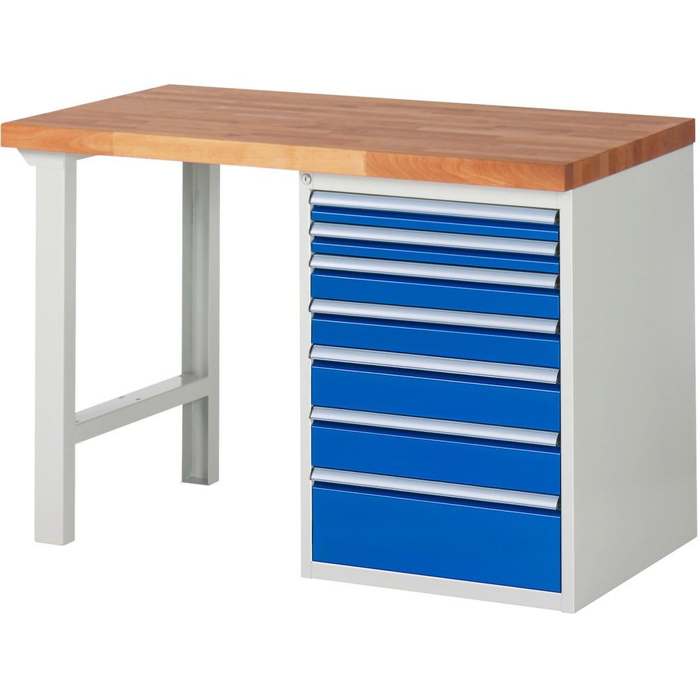 Product afbeelding: Werkbank RAU serie 7000, 1 kast, hxbxd 890 x 1.250 x 700 mm, 7 x voor 90% uittrekbare lades, draagvermogen lade 100 kg