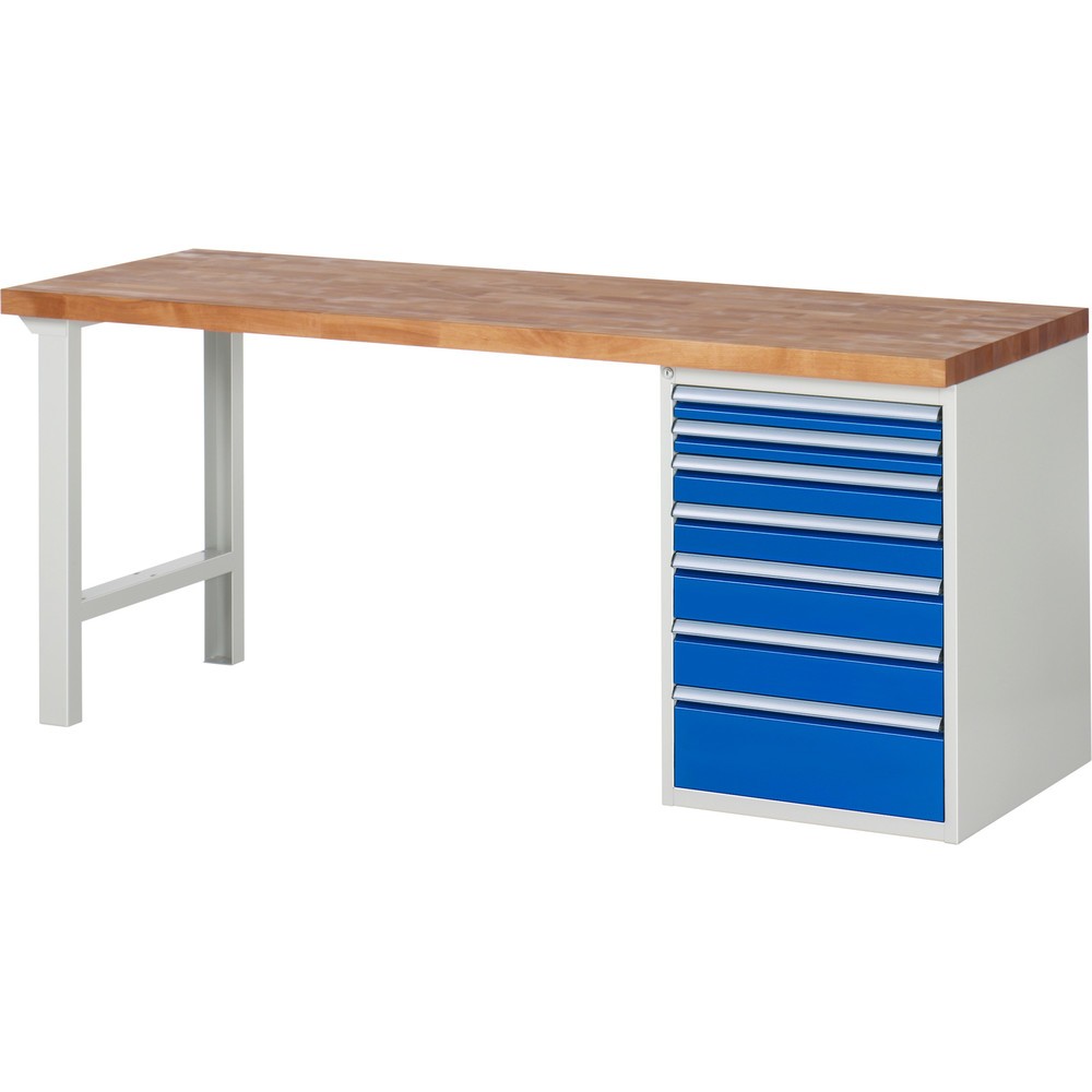 Productafbeelding nr. 1: Werkbank RAU serie 7000, 1 kast, hxbxd 890 x 2.000 x 700 mm, 7 x voor 90% uittrekbare lades, draagvermogen lade 100 kg