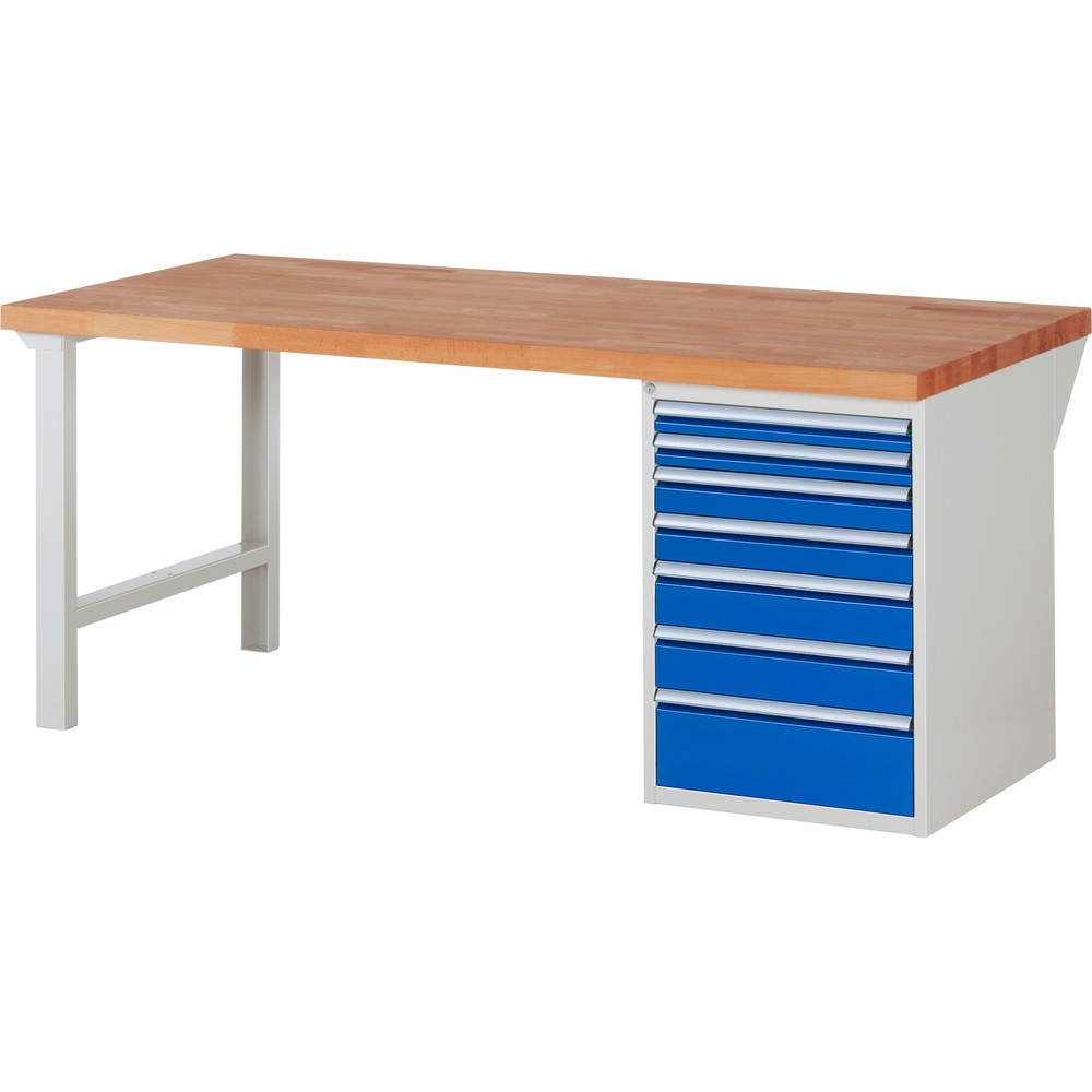 Productafbeelding nr. 1: Werkbank RAU serie 7000, 1 kast, hxbxd 890 x 2.000 x 900 mm, 7 x voor 100% uittrekbare lades, draagvermogen lade 100 kg