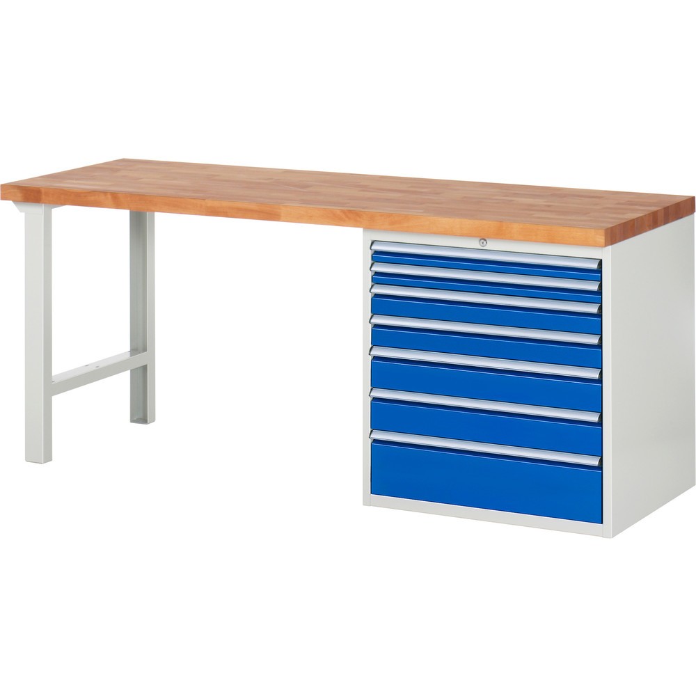 Productafbeelding nr. 1: Werkbank RAU serie 7000, 1 kast, hxbxd 840 x 2.000 x 700 mm, 7 x voor 90% uittrekbare lades, draagvermogen lade 100 kg
