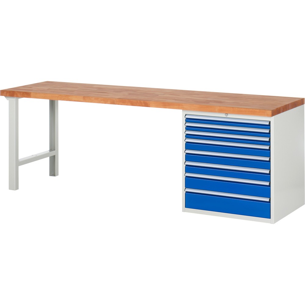 Productafbeelding nr. 1: Werkbank RAU serie 7000, 1 kast, hxbxd 840 x 2.500 x 700 mm, 8 x voor 90% uittrekbare lades, draagvermogen lade 75 kg
