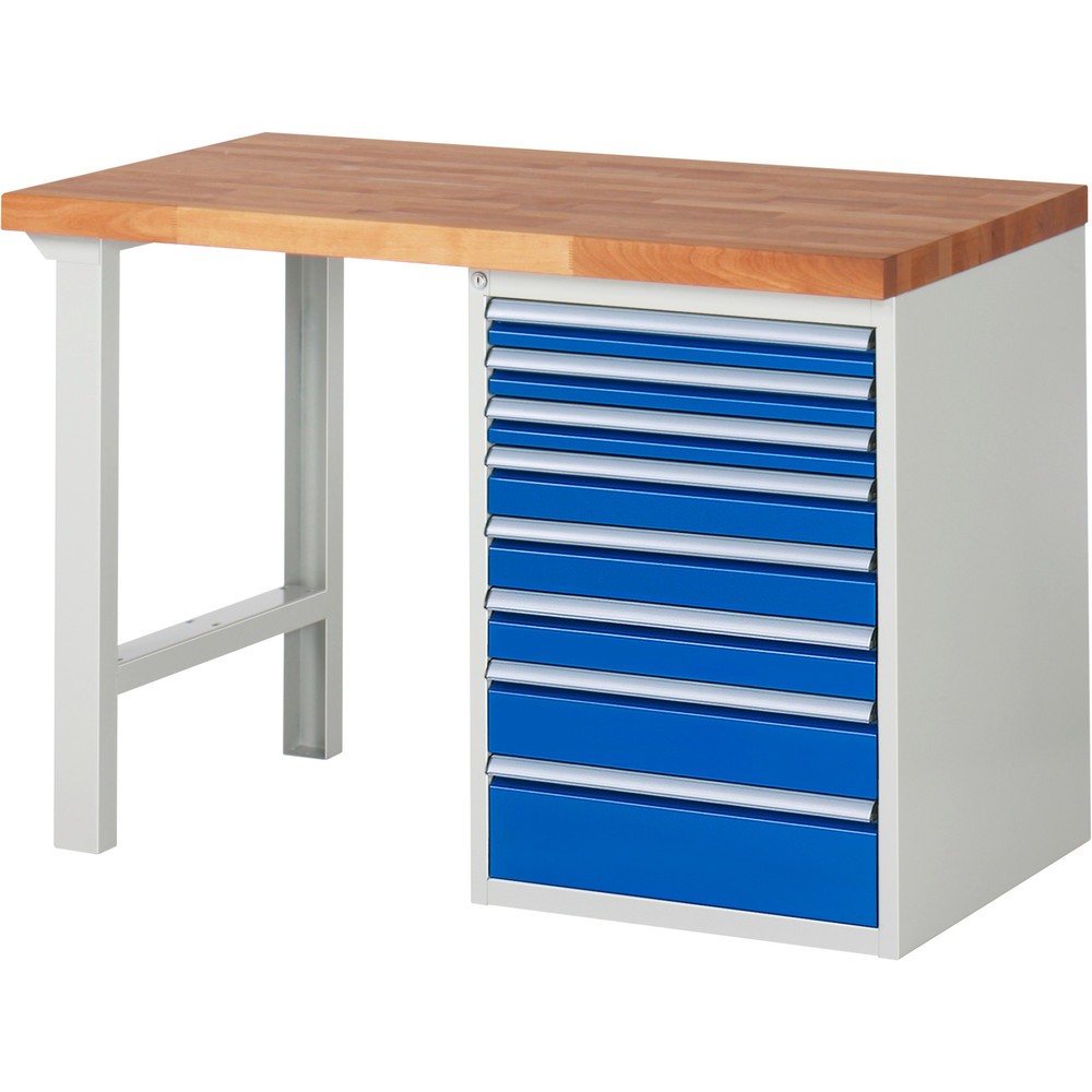Product afbeelding: Werkbank RAU serie 7000, 1 kast, hxbxd 840 x 1.250 x 700 mm, 8 x voor 90% uittrekbare lades, draagvermogen lade 100 kg