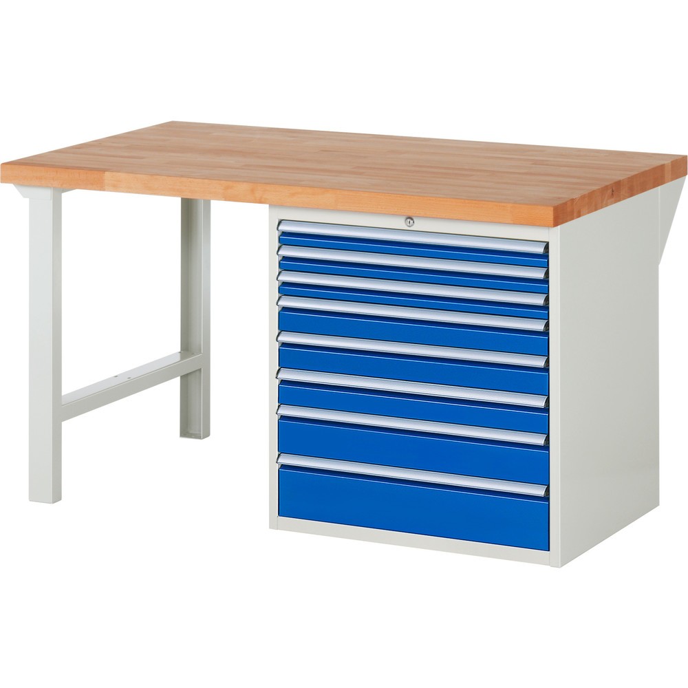 Product afbeelding: Werkbank RAU serie 7000, 1 kast, hxbxd 890 x 1.500 x 900 mm, 8 x voor 90% uittrekbare lades, draagvermogen lade 75 kg