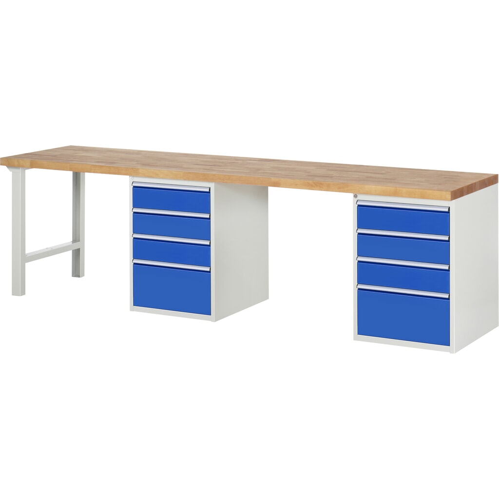 Productafbeelding nr. 1: RAU werkbank serie 7000, h x b x d 890 x 3.000 x 700 mm, 2 onderbouwkasten, met telkens 4 lades