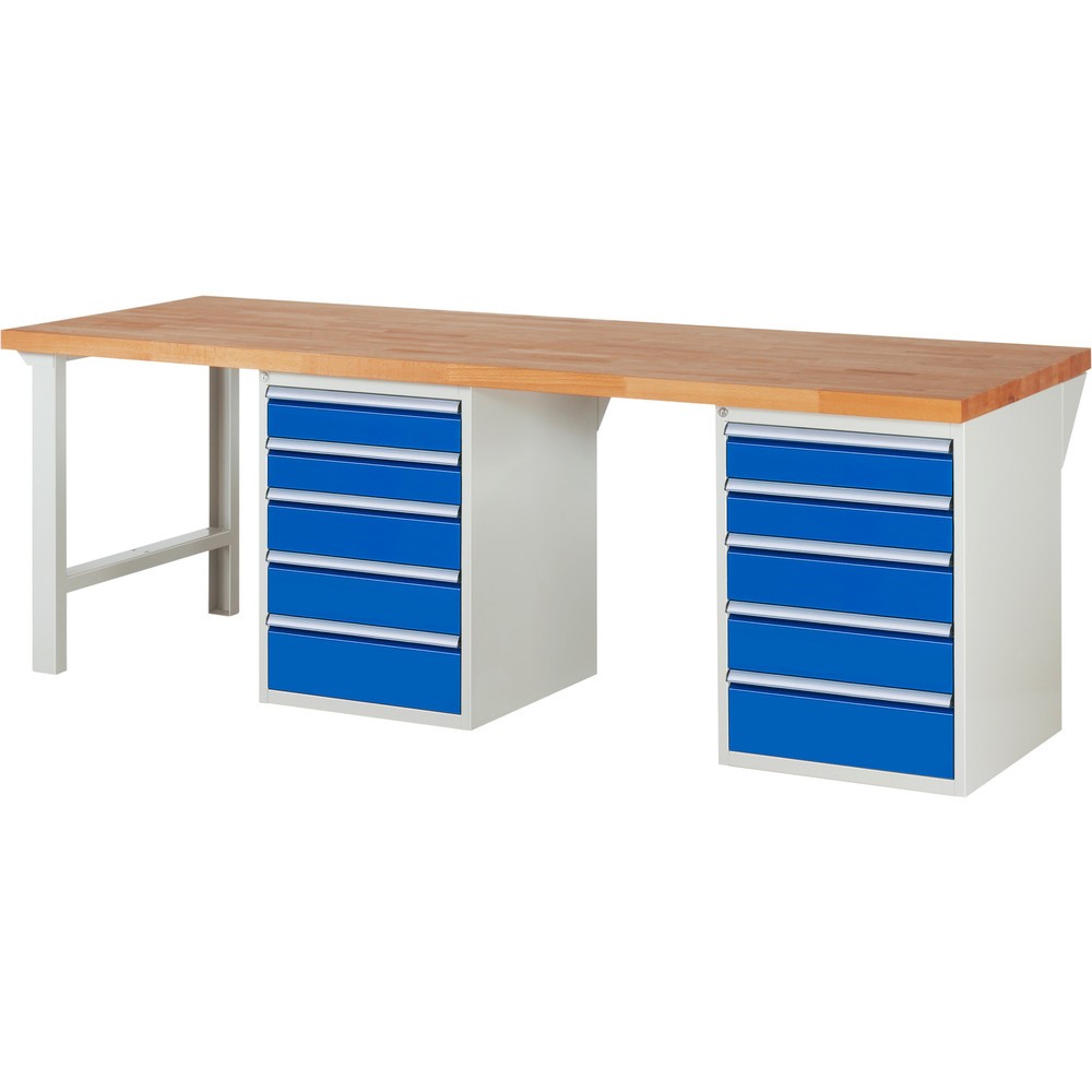 Productafbeelding nr. 1: Werkbank RAU serie 7000, 2 kasten, hxbxd 890 x 2.500 x 900 mm, 10 lades 4 x 120 mm, 4 x 150 mm, 2 x 180 mm