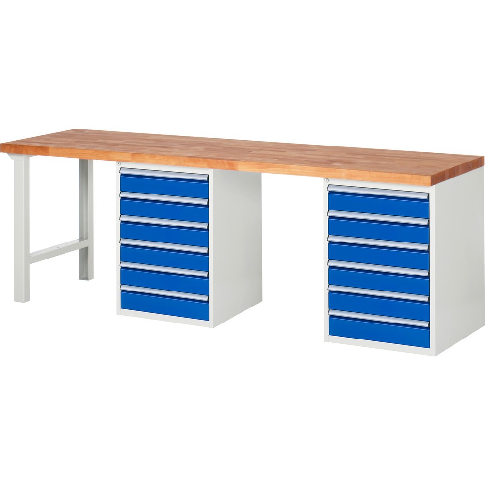 Productafbeelding nr. 1: Werkbank RAU serie 7000, 2 kasten, hxbxd 840 x 2.500 x 700 mm, 12 x voor 90% uittrekbare lades 12 x 120 mm