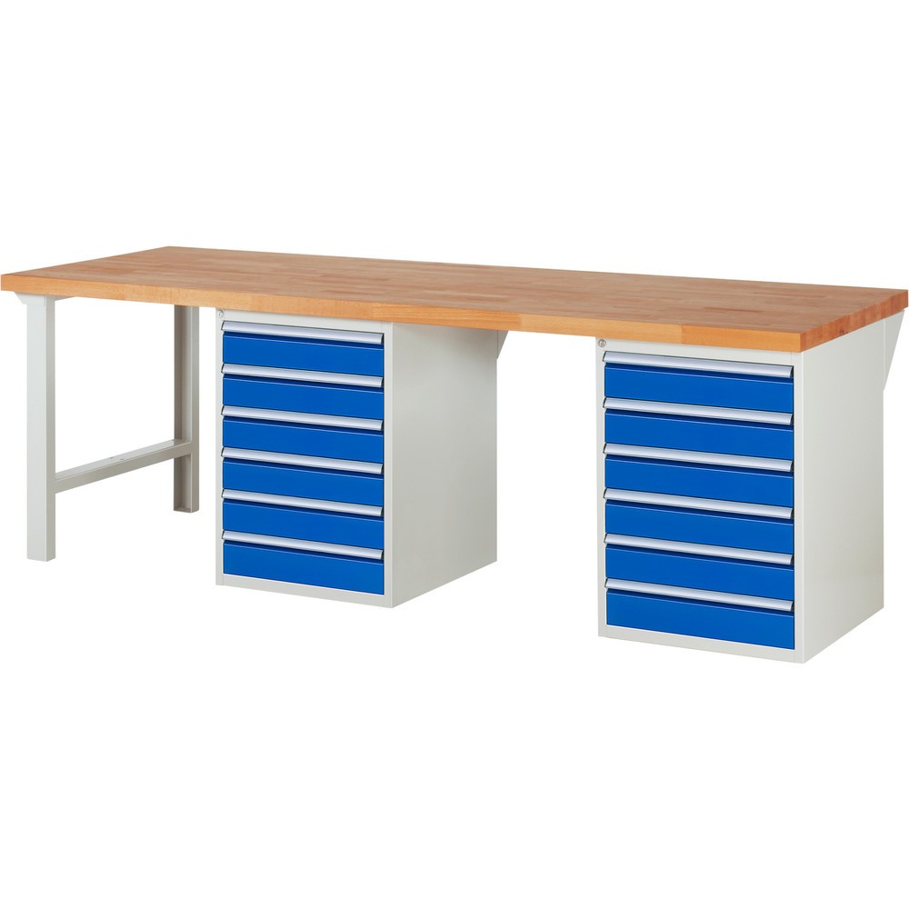Productafbeelding nr. 1: Werkbank RAU serie 7000, 2 kasten, hxbxd 890 x 2.500 x 900 mm, 12 x voor 90% uittrekbare lades 12 x 120 mm