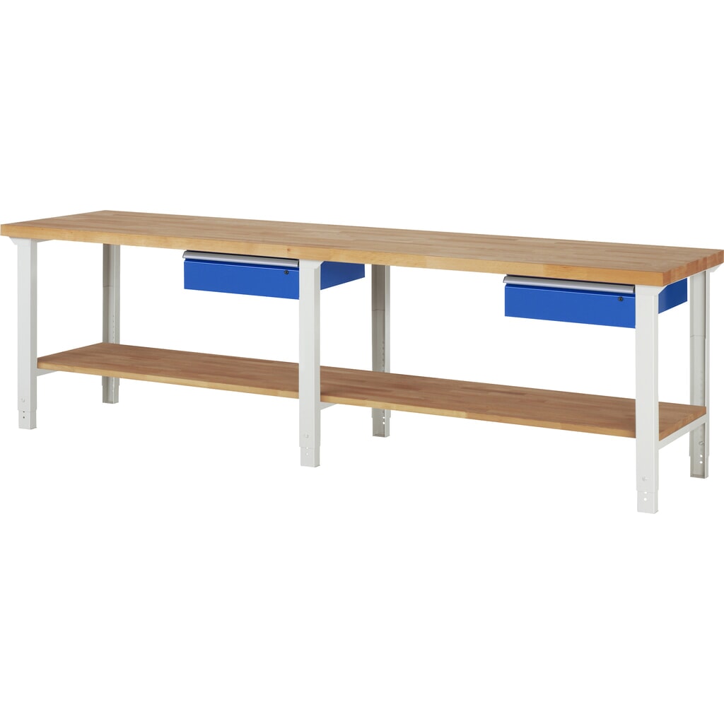 Productafbeelding nr. 1: RAU werkbank serie 7000, h x b x d 790-1.140 x 3.000 x 700 mm, legbord onderaan, met 2 lades