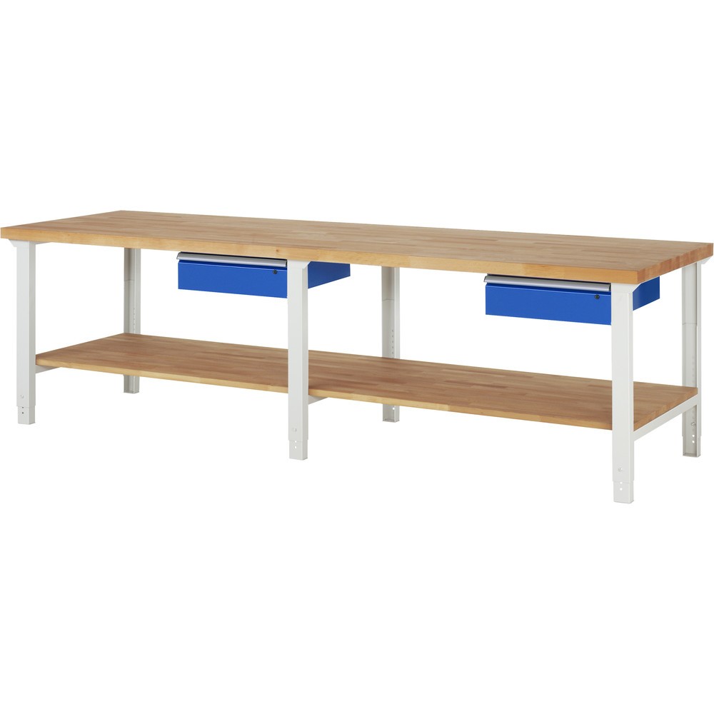 Product afbeelding: RAU werkbank serie 7000, h x b x d 790-1.140 x 3.000 x 900 mm, legbord onderaan, met 2 lades